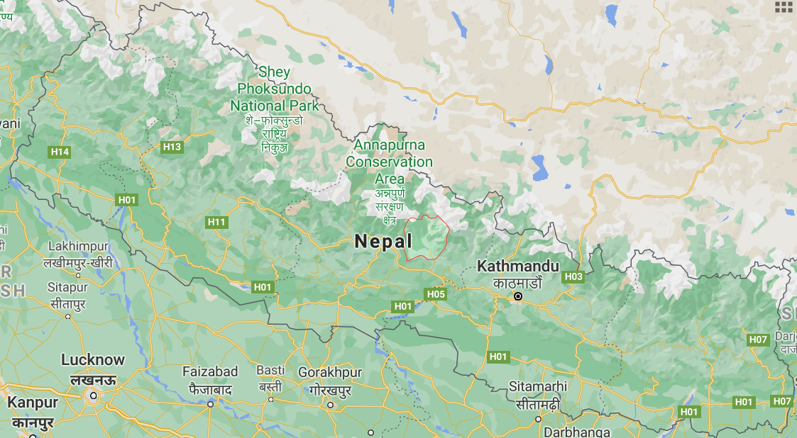Map of Lamjung district Nepal