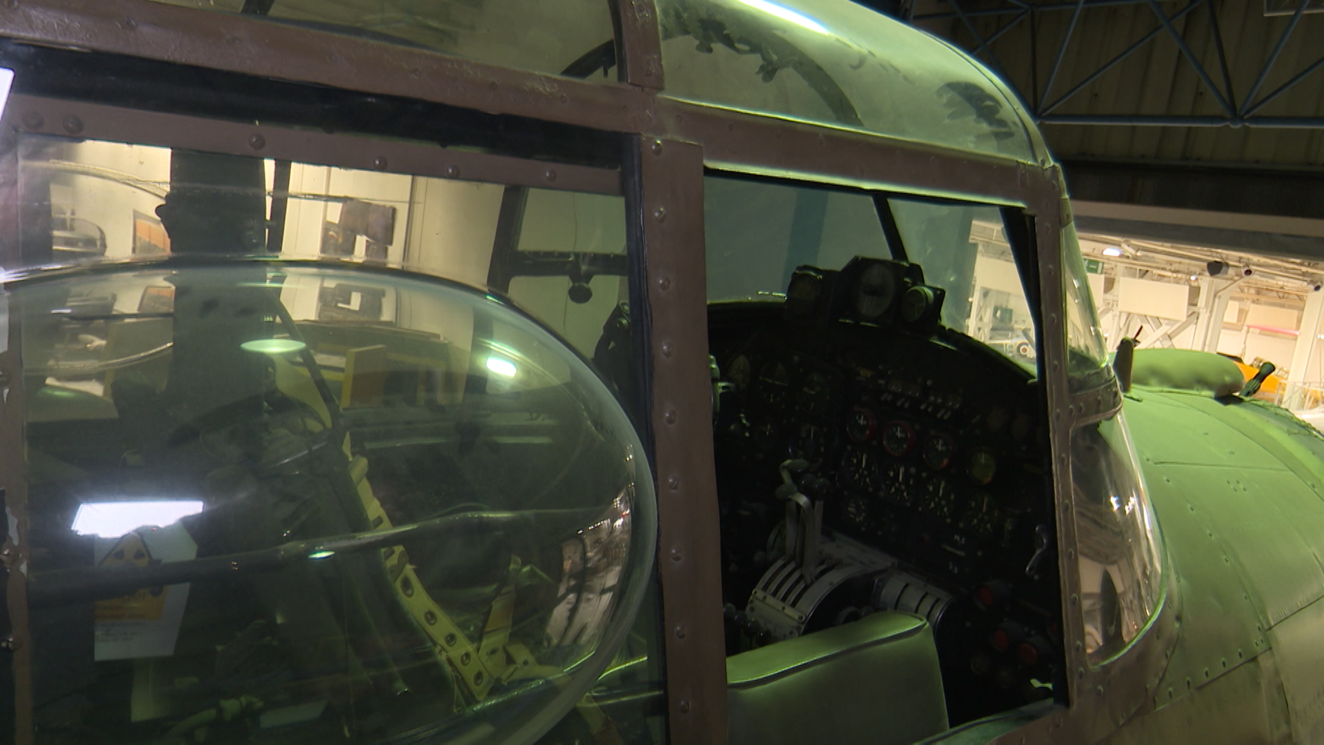The cockpit of the Lancaster bomber.