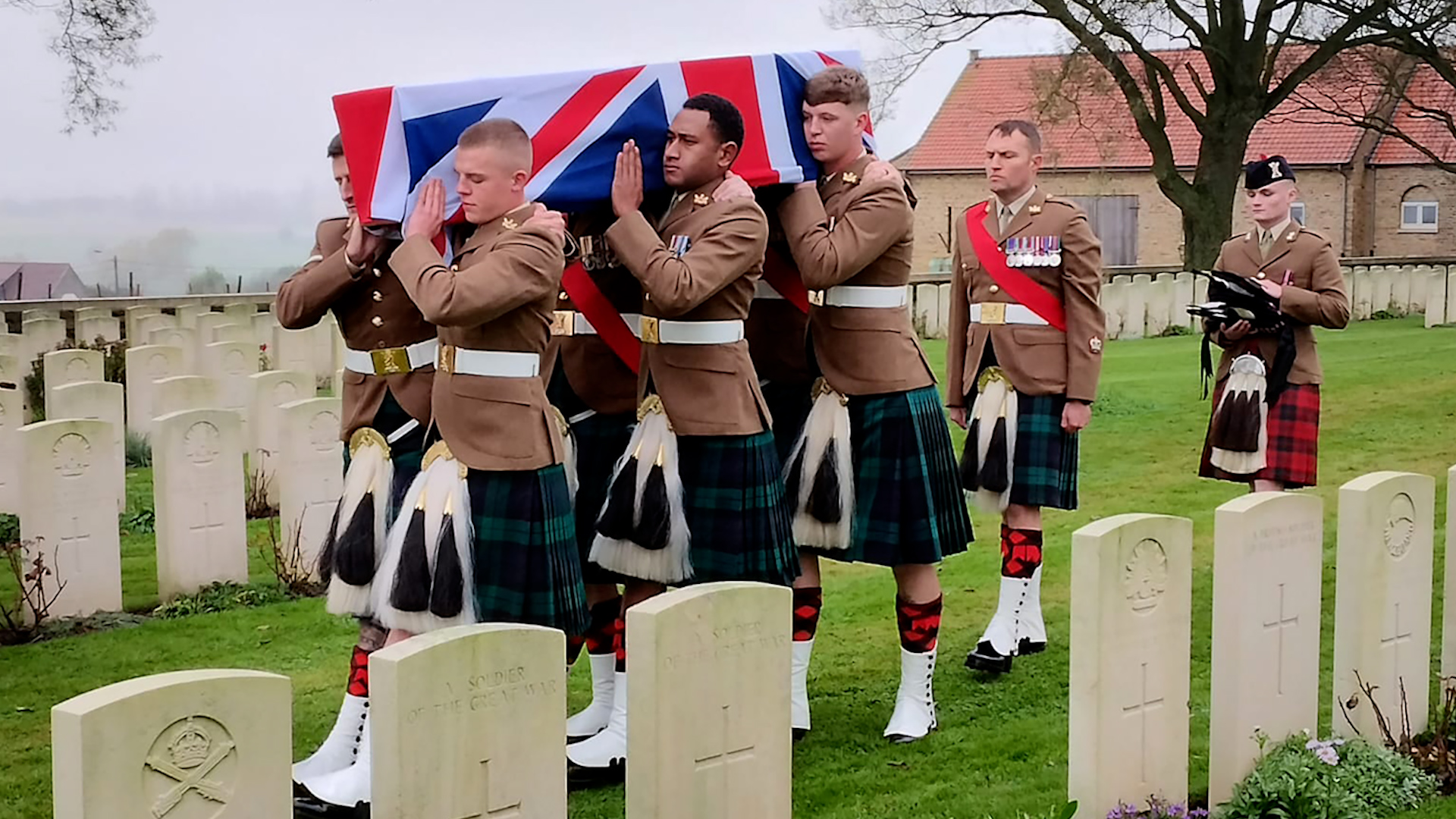 Lance Serjeant Robert Brand buried at the Commonwealth War Graves Commission's Messines Ridge Cemetery in Belgium 25102023 NO REUSE CREDIT PA WIRE, PA IMAGES