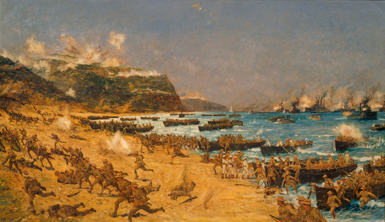 An artist's impression of the ANZAC's landing at Gallipoli in 1915. 