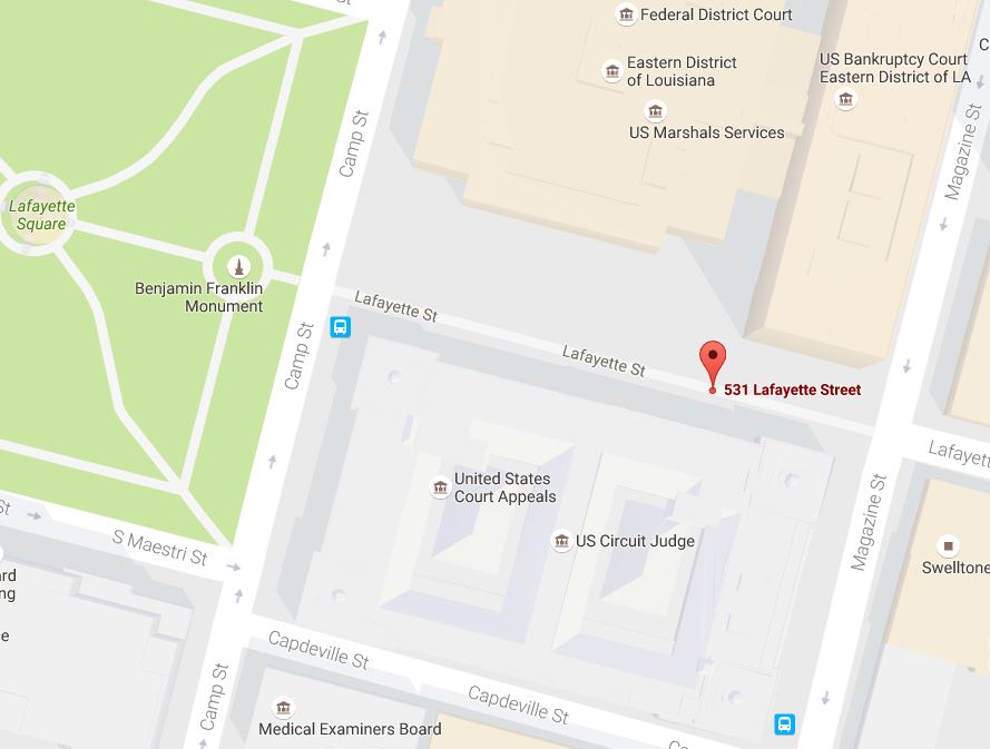 map showing 531 Lafayette Street in New Orleans