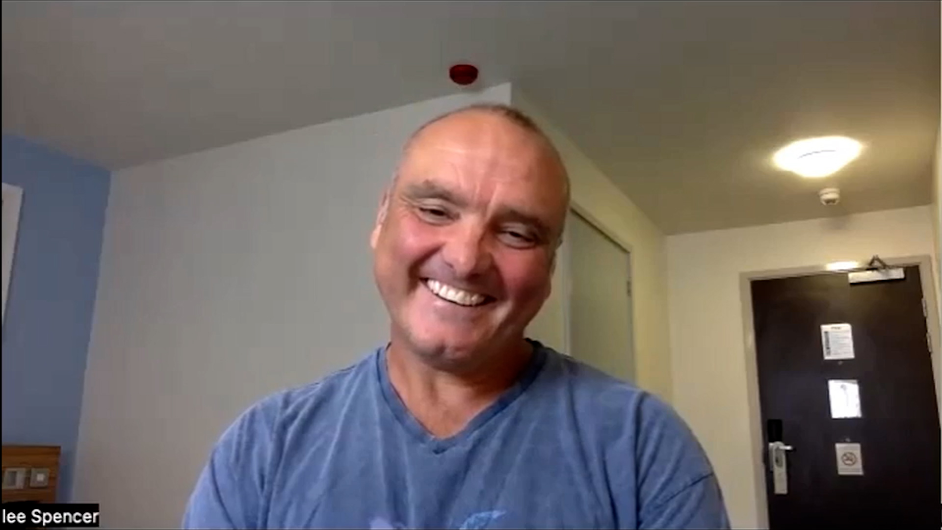 Former Royal Marine and single leg amputee Lee Spencer smiling as he speaks with Prince Harry via Zoom CREDIT INSTAGRAM @LeeSpencer_RM