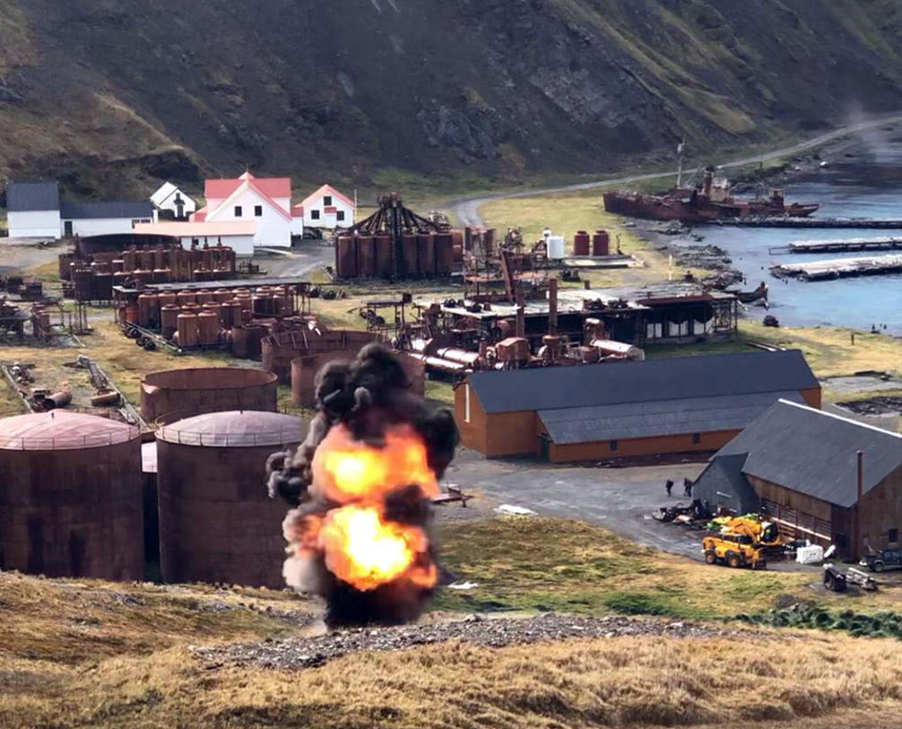 Leftover ordnance from the Falklands War is safely detonated above Grytviken (Picture: Royal Navy).