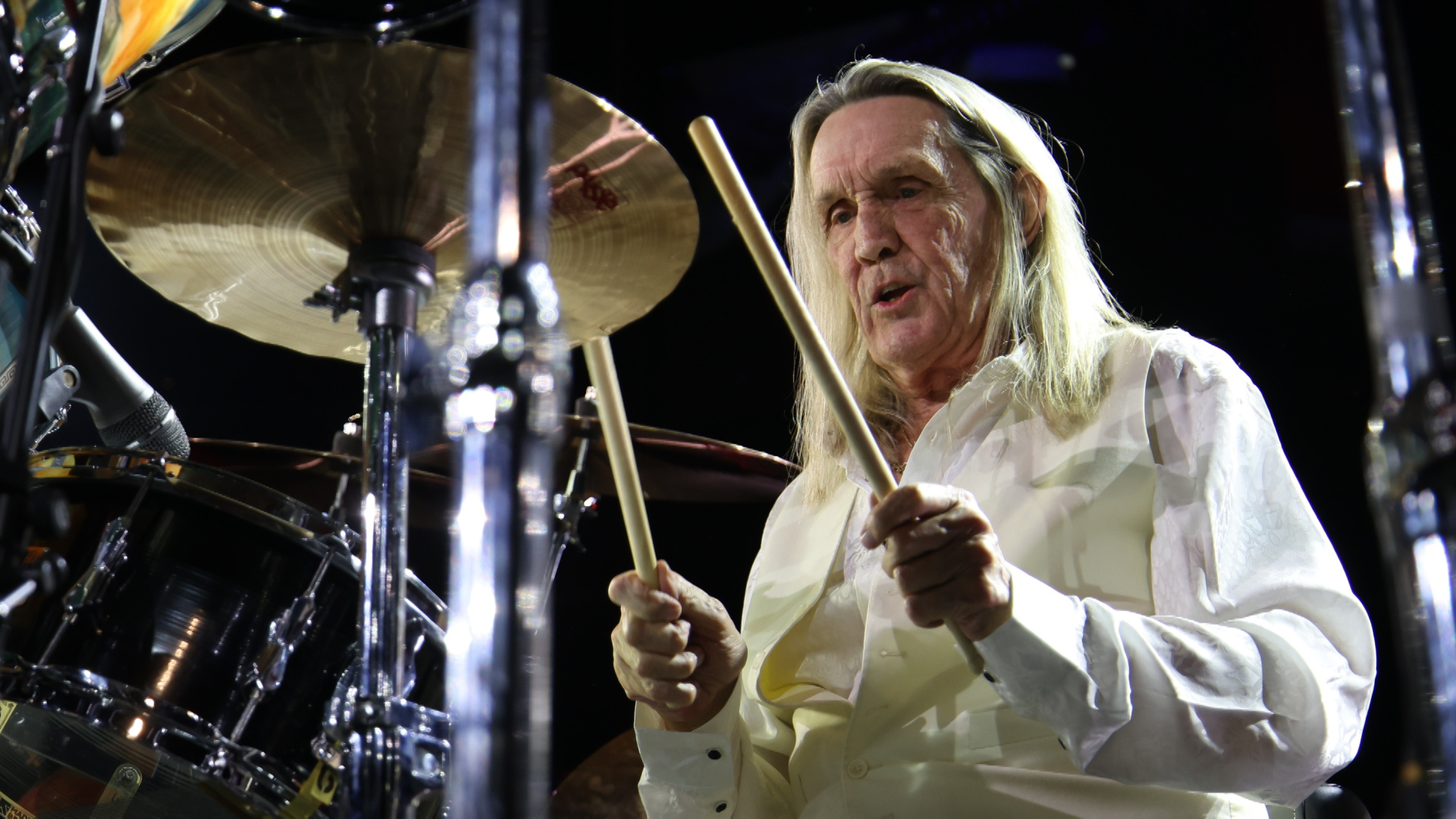 Legendary Iron Maiden drummer Nicko McBrain performs at the Mountbatten Festival of Music (Picture: MOD)