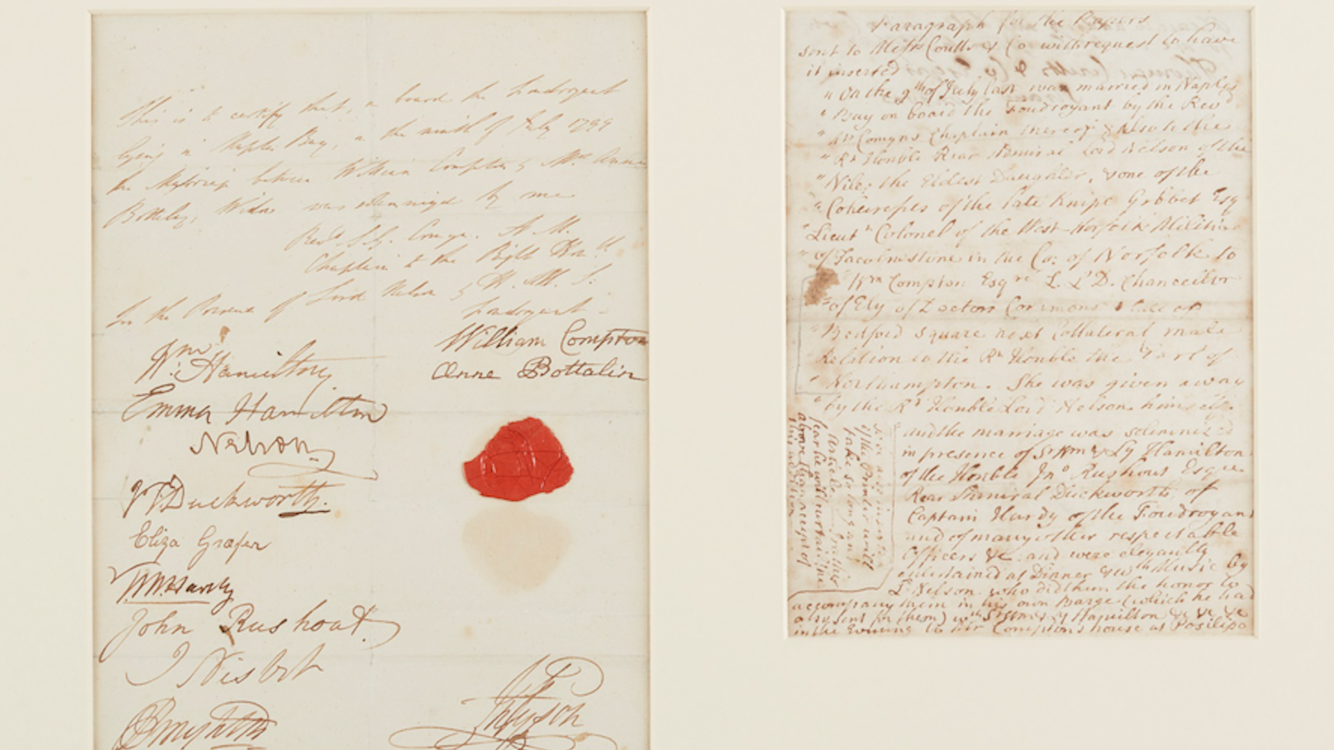 Lord Nelson marriage document auction 020223 CREDIT Stewart Attwood, Lyon & Turnbull