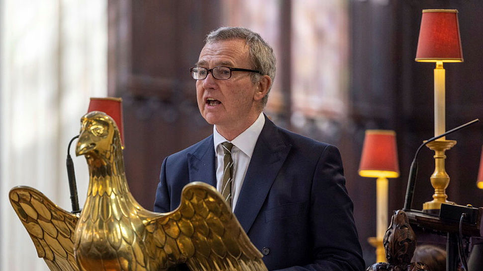 Lord Houghton reads a lesson at the Service of Thanksgiving for the life and work of Field Marshall The Lord Peter Inge in March 2023 CREDIT Crown Copyright