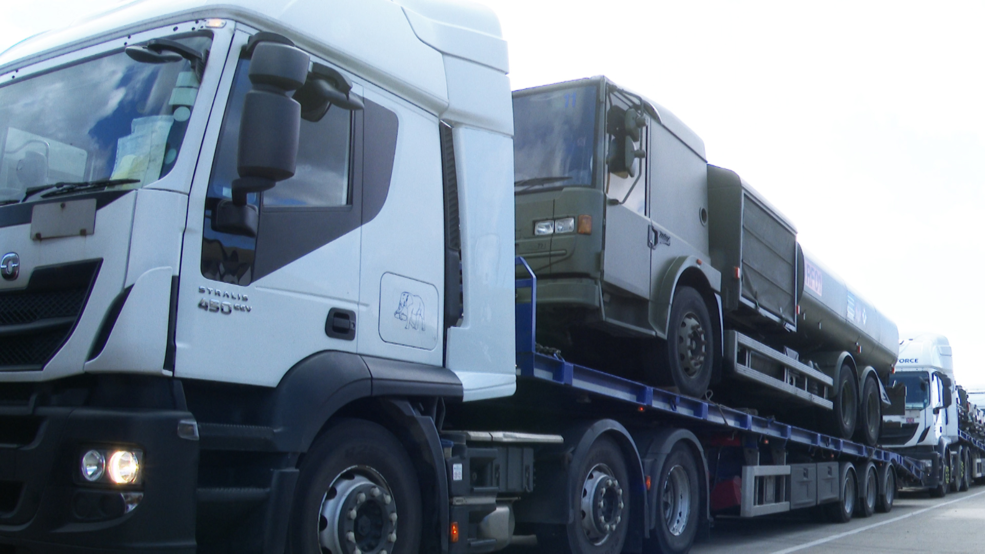 The vehicles boarded at the Army’s Sea Mounting Centre for their five-day journey (Picture: RAF).