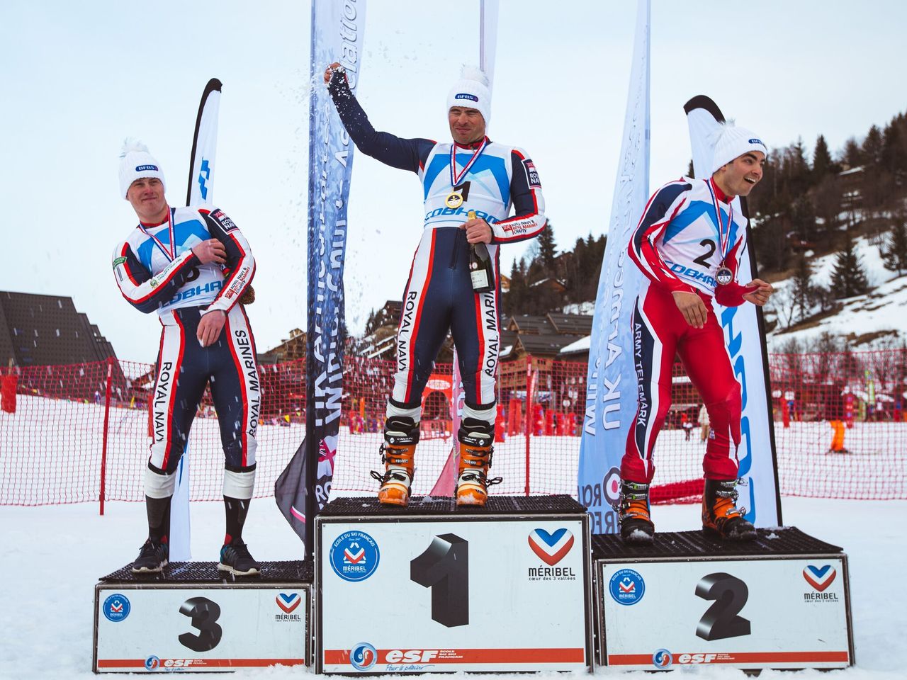 Lieutenant James French celebrates winning the men's Telemark Giant Slalom Final (Picture: Crown Copyright).