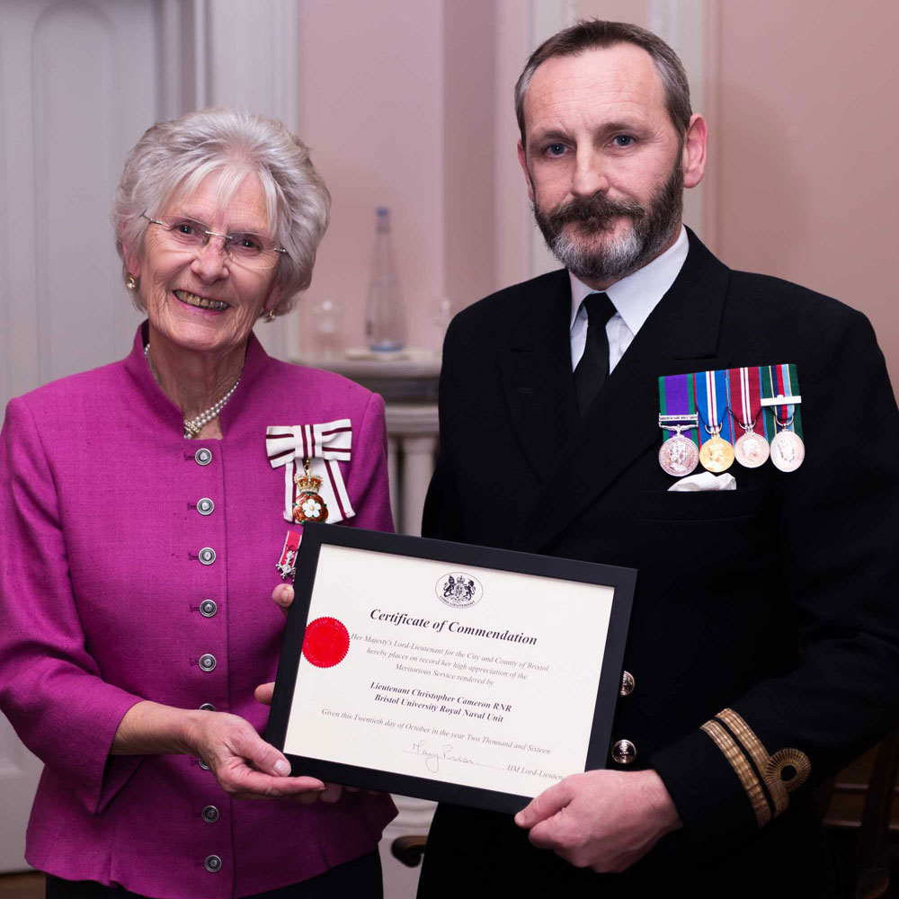Lt (Retd) Cameron receives a Certificate of Commendation in 2016 CREDIT Crown Copyright