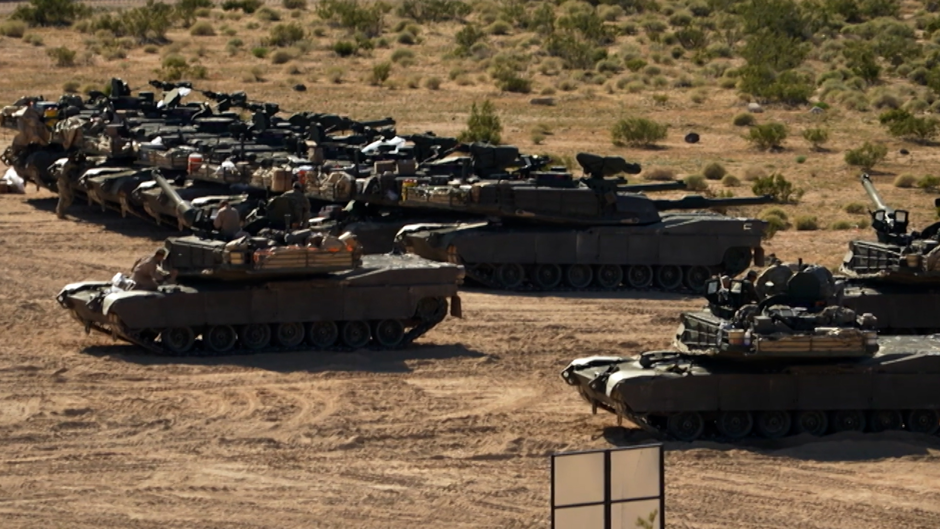M1A2SEPv3s – the newest form of the Abrams tank received in Mojave Desert on Exercise 14122023 CREDIT BFBS