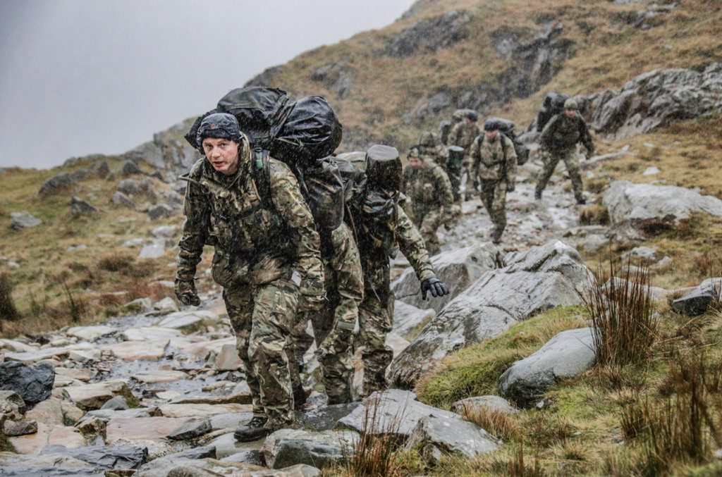 Royal Marines, attempting to reach the summit of Mount Snowden during Exercise Winter Walker.