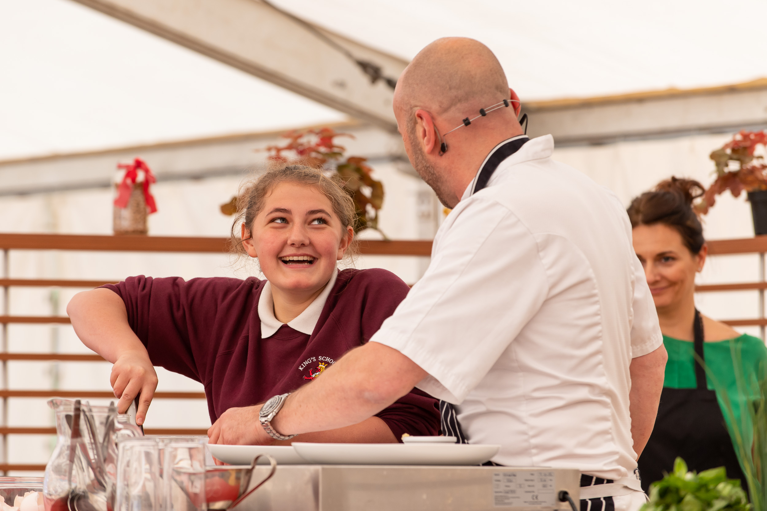 Ffion joined Simon on stage to help make pancakes (photo credit Mr Mike Wilkinson)