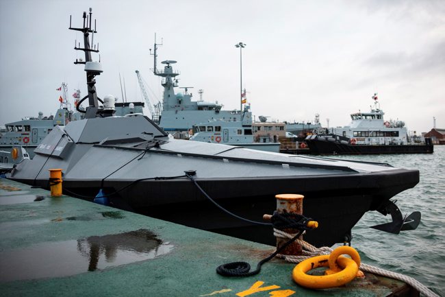 MAST-13 Autonomous Surface Vehicle, now known as Madfox Docked at HMNB Portsmouth 