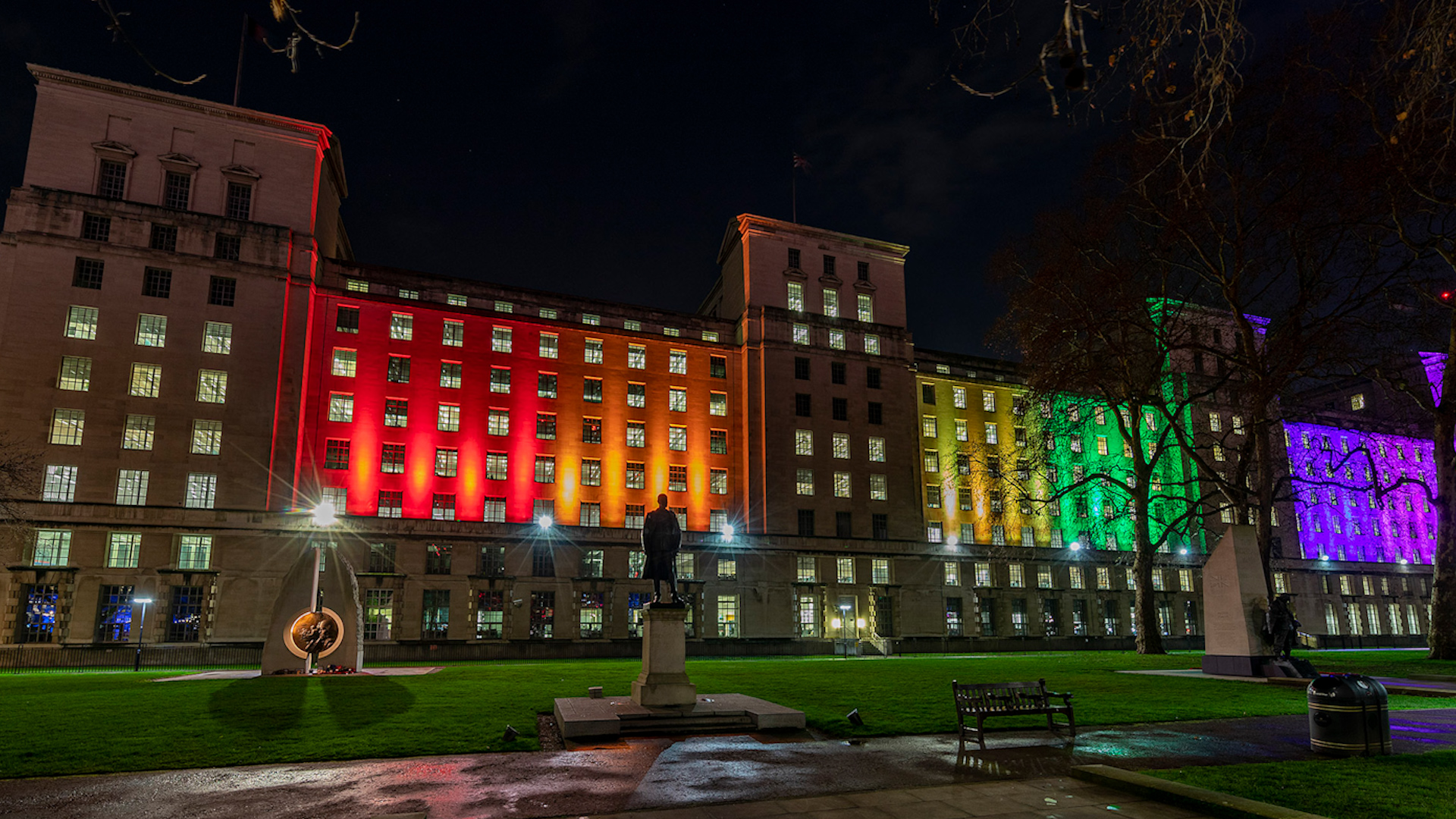 MOD Main Building HQ in London, illuminated with rainbow colours celebrated lifting of 'gay ban' 09012020 CREDIT MOD.jpg