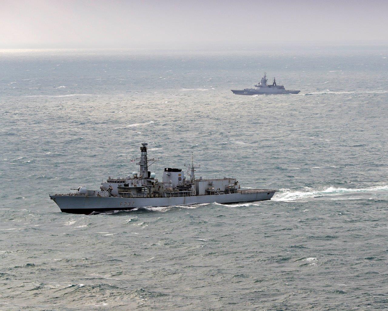 HMS Westminster Escorts Russian Ships Through The Channel