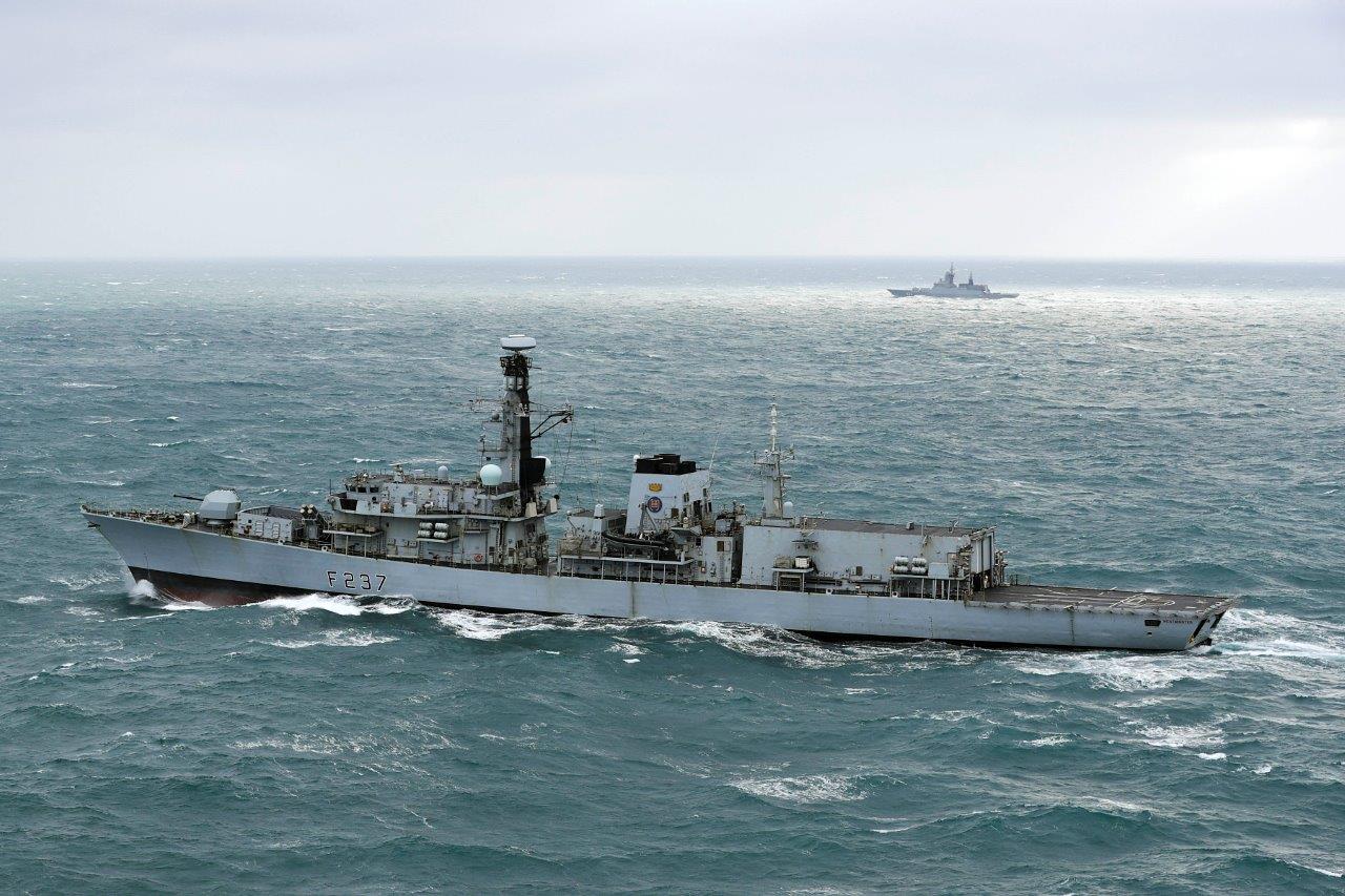 HMS Westminster Escorts Russian Ships Through The Channel