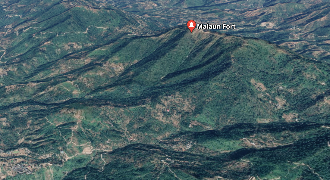 A close up look at Malaun Fort in India on Google Earth