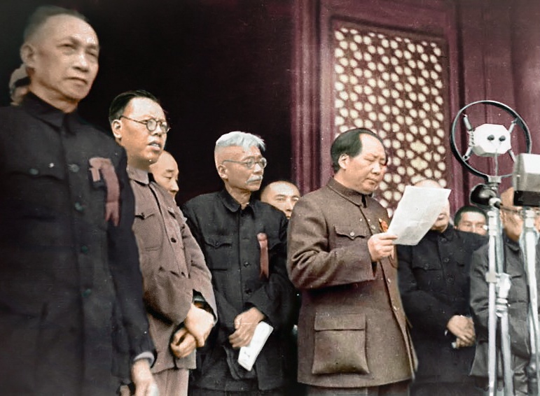 Mao Zedong declares the beginning of the People's Republic of China, 1949