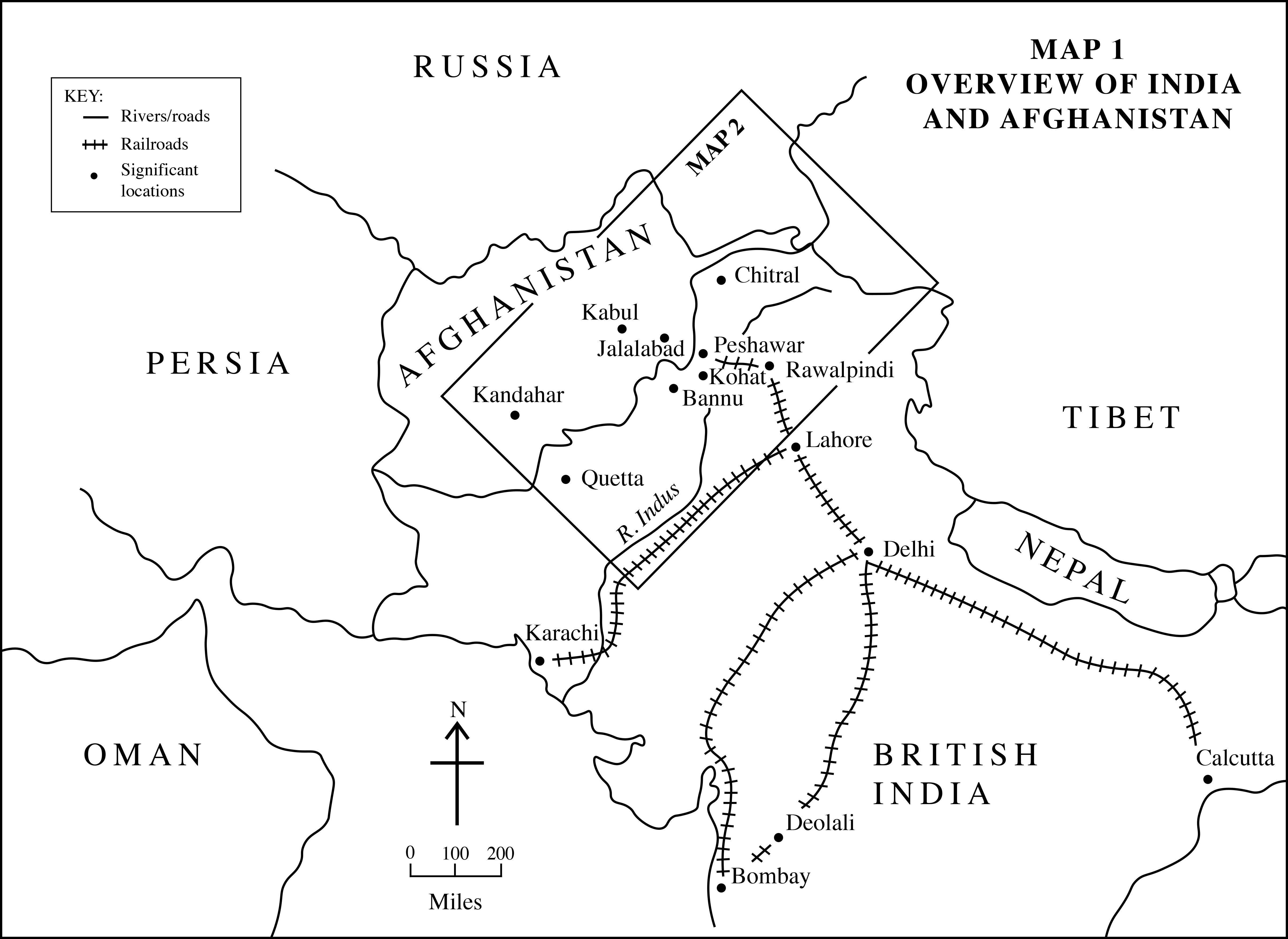 Map showing the region of the Third Afghan War