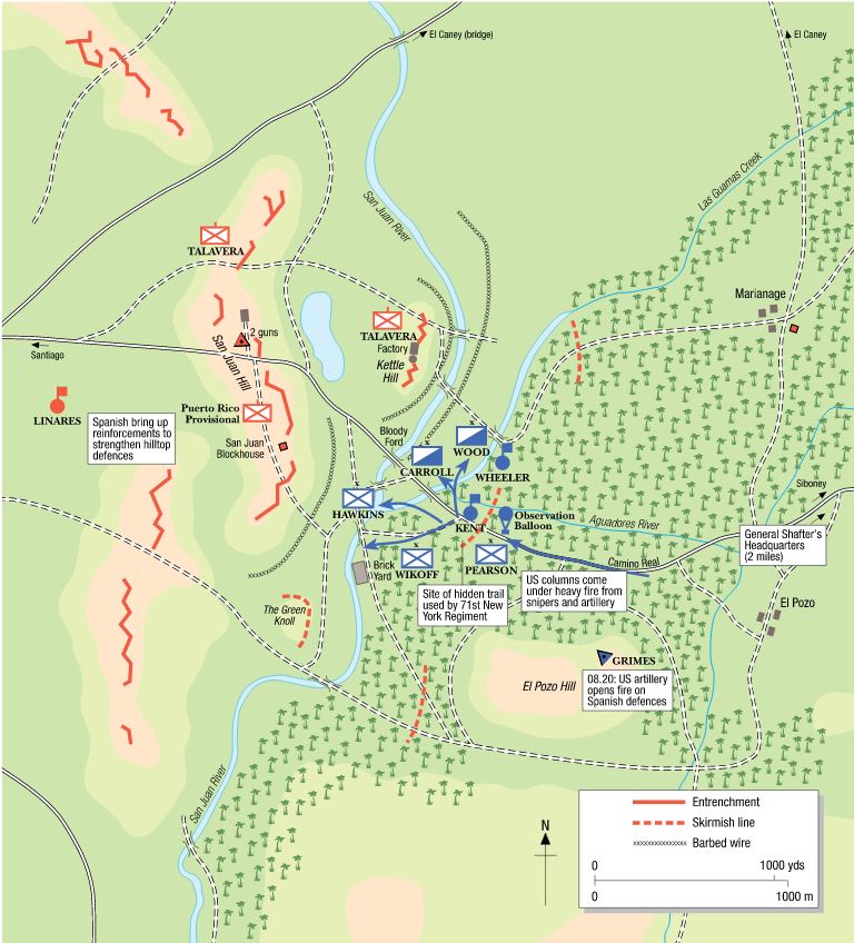 Map of San Juan Hill operations (from San Juan Hill 1898 by Angus Konstam)