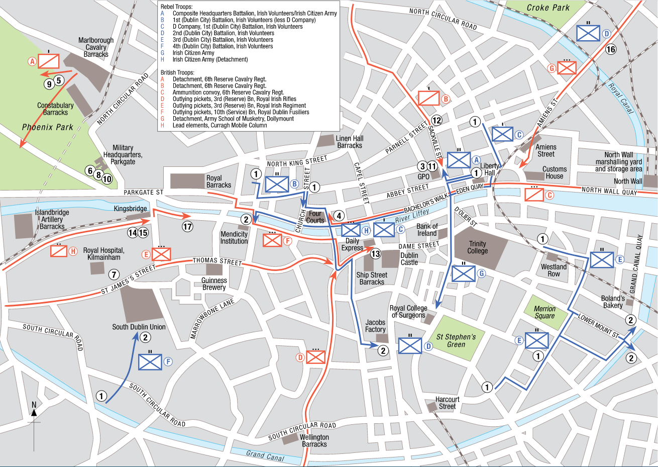 Map of the 1916 Easter Rising in Dublin