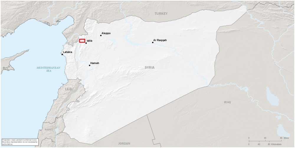 Map showing approximate location of Abu Bakr al-Baghdadi's compound in Syria