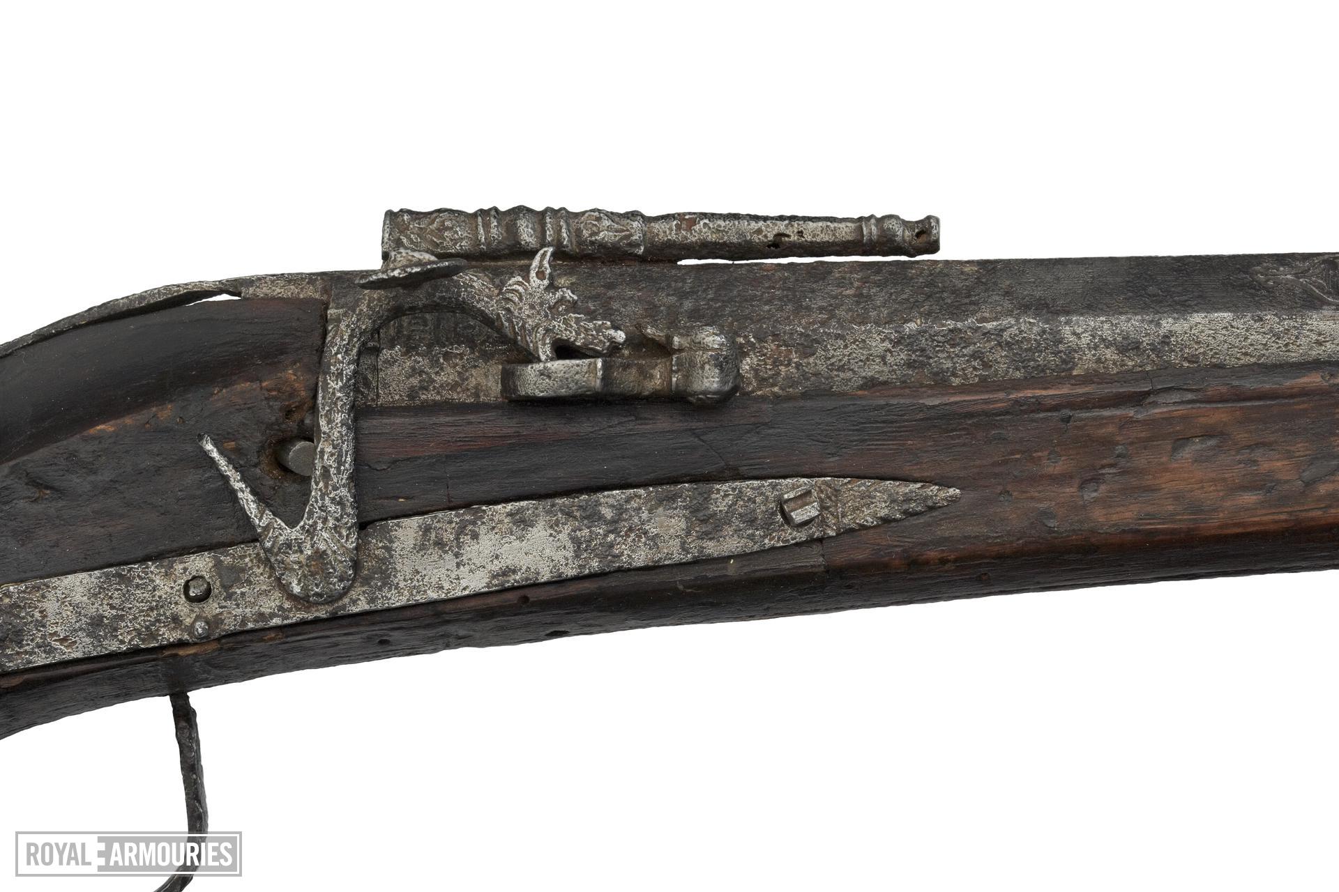 The firing mechanism of a Matchlock muzzle-loading musket (1540)