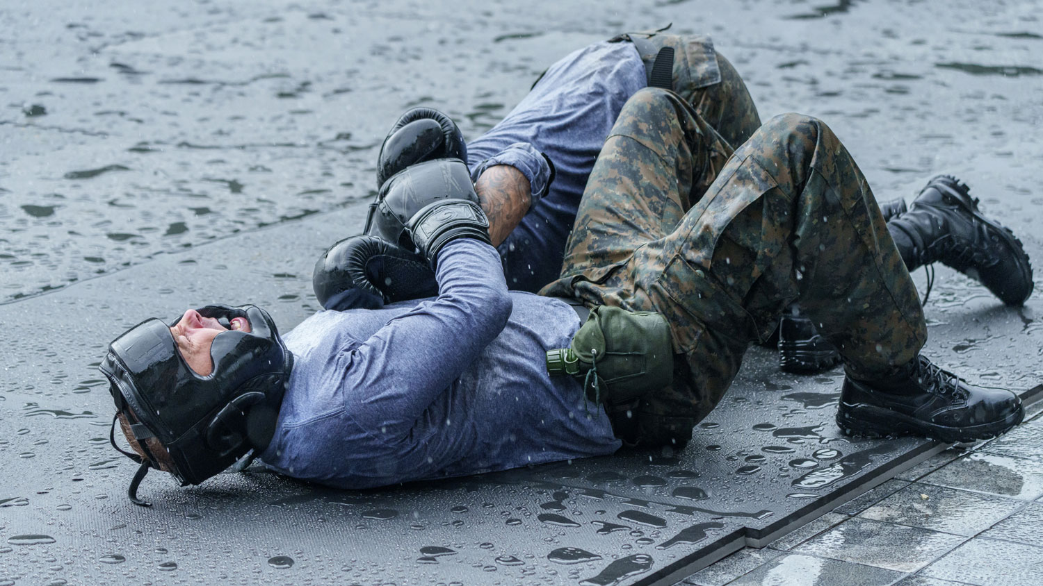 Matt Hancock and Jermaine Pennant take on the milling challenge on series five of Celebrity SAS Who Dares Wins CREDIT Channel 4