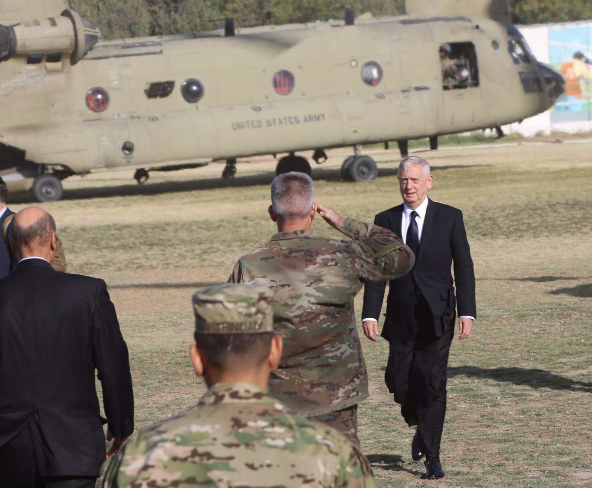 NATO Secretary General @jensstoltenberg together with US Secretary of Defense James Mattis is at RSHQ today visiting AFG leadership & troops