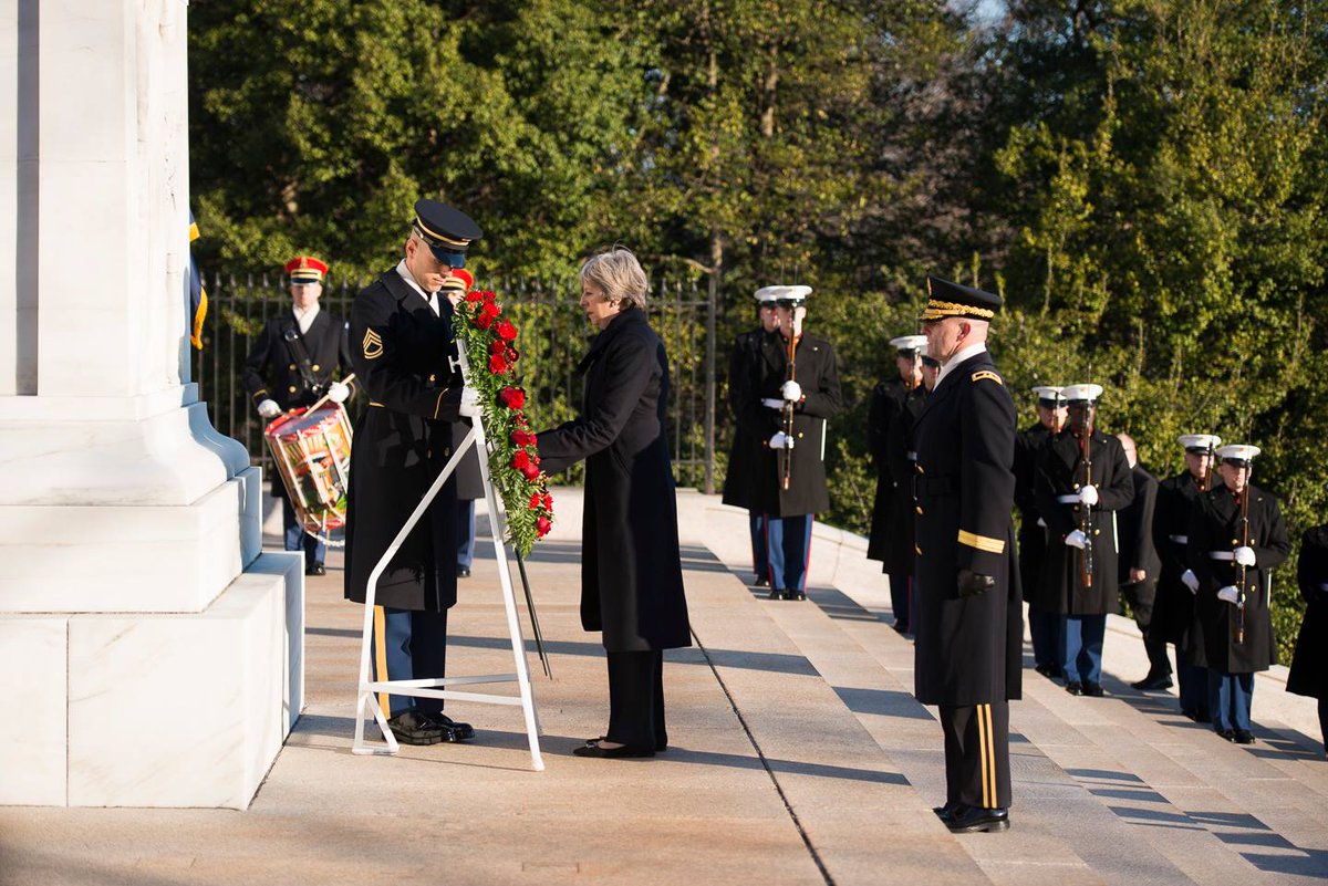 Theresa May lays a wreath at Arlington