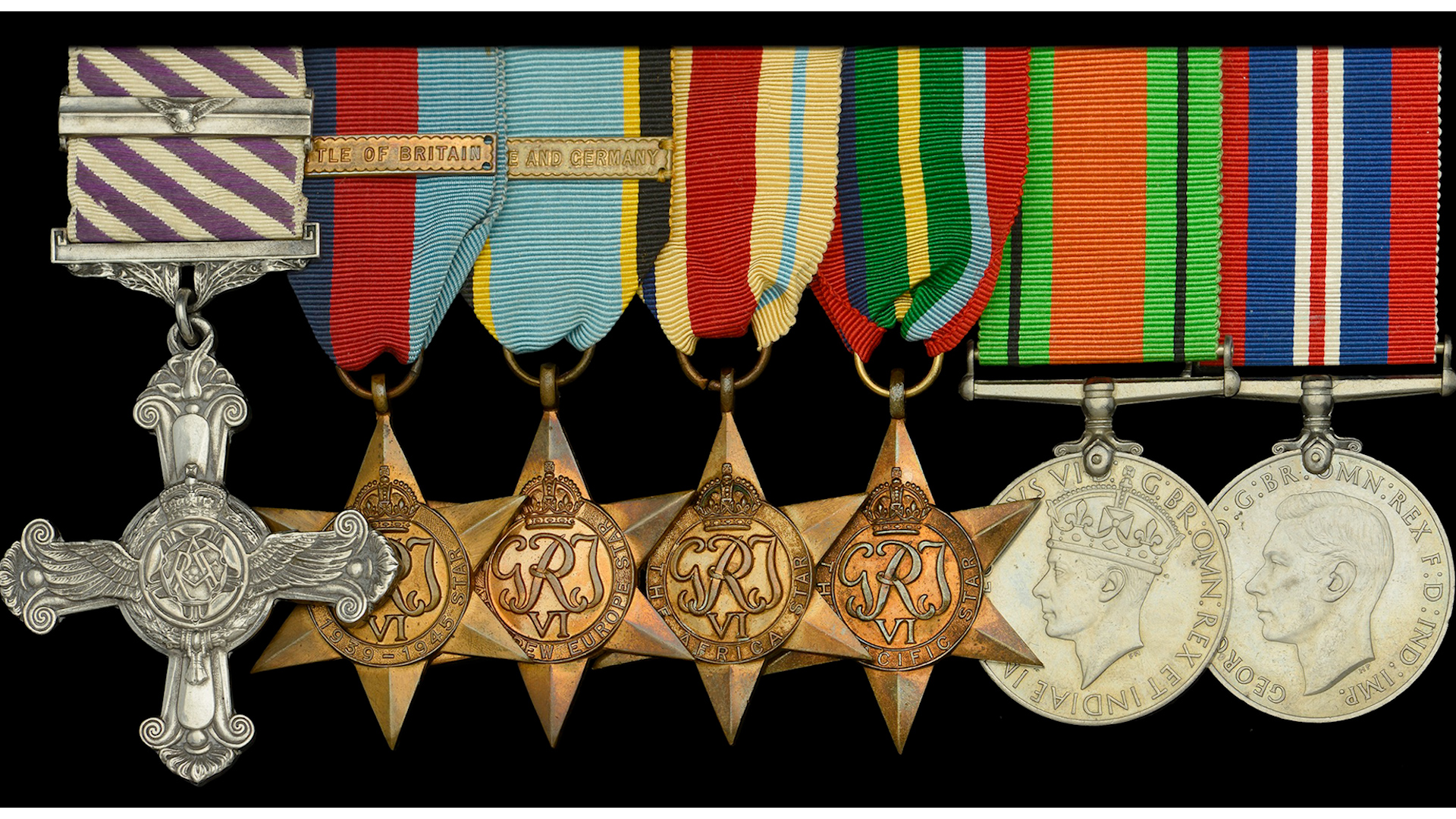 The seven medals belonging to Battle of Britain fighter pilot Tony “Bolshie” Bartley (Picture: Dix Noonan Webb).