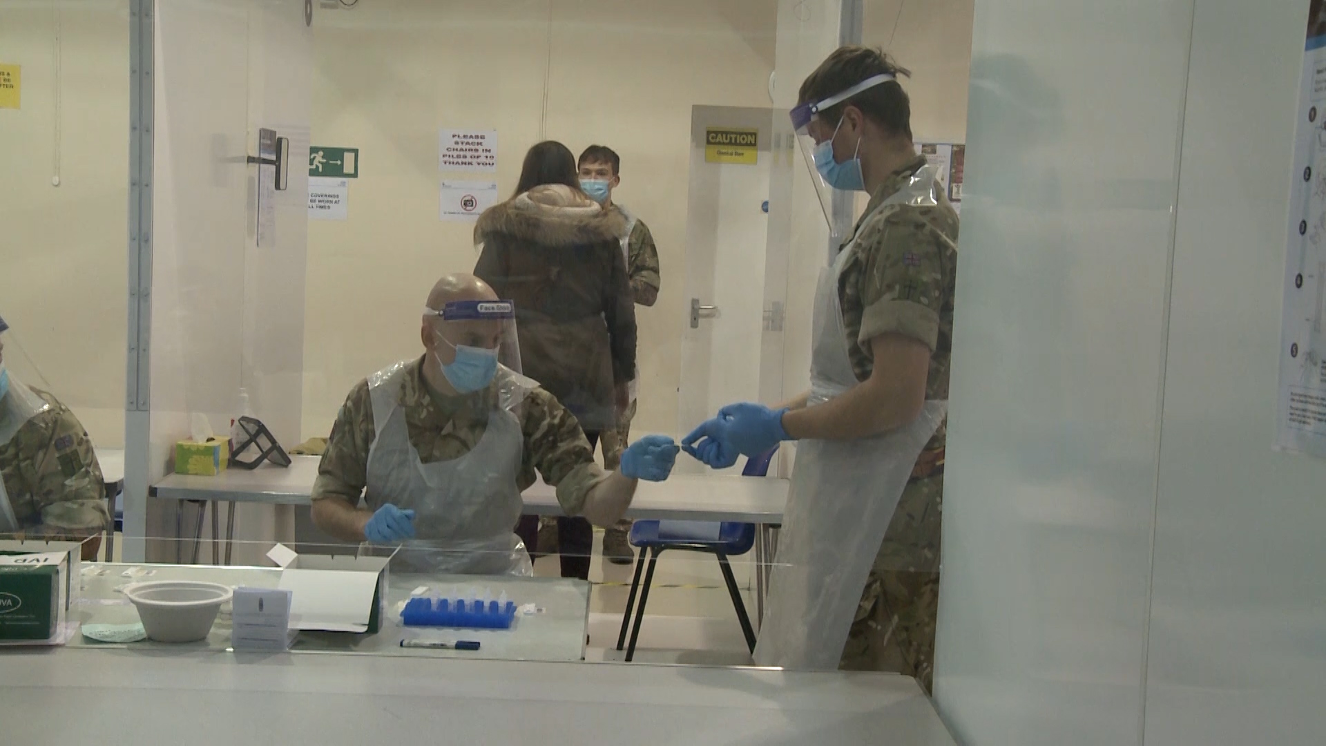 Members of 35 Engineer Regiment at Chattenden Community Centre carry out lateral flow test coronavirus 071220 CREDIT BFBS.jpg