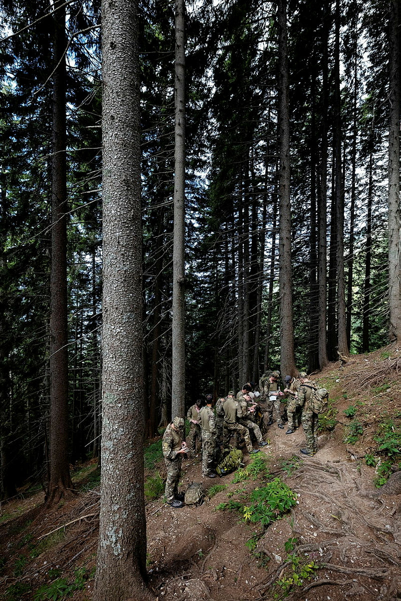 Members of 45 Commando training in Slovenian mountains