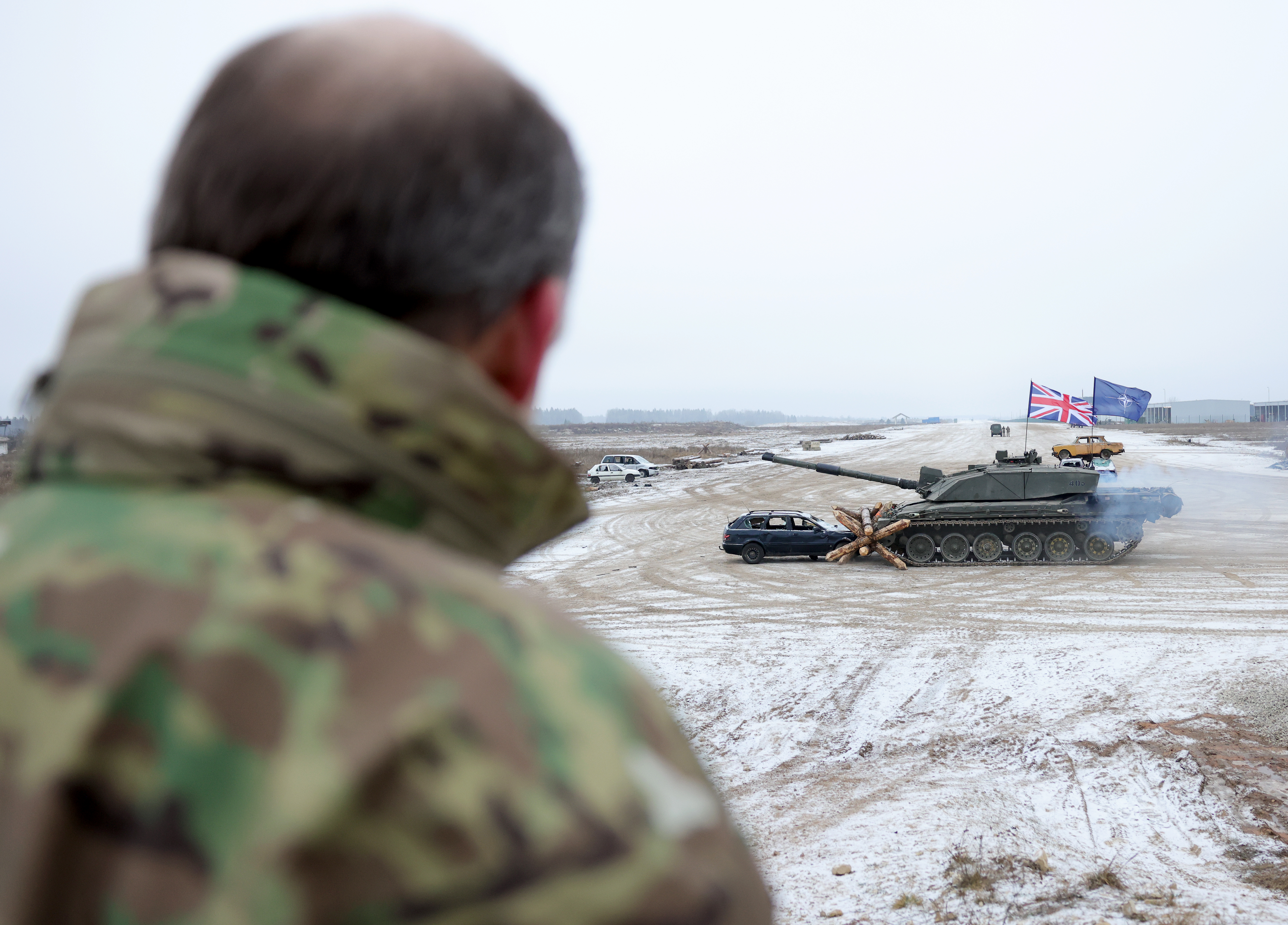 Members of 5 Rifles Battlegroup provide a visual demonstration of the Challenger II tanks deployed in Estonia to Defence Secretary Ben Wallace