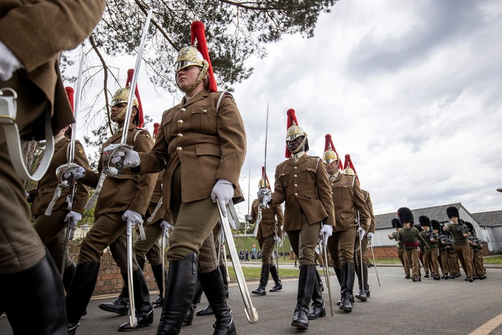 Members of the Household Division march onto the square during the funeral rehearsals for The Duke of Edinburgh 130421 CREDIT MOD
