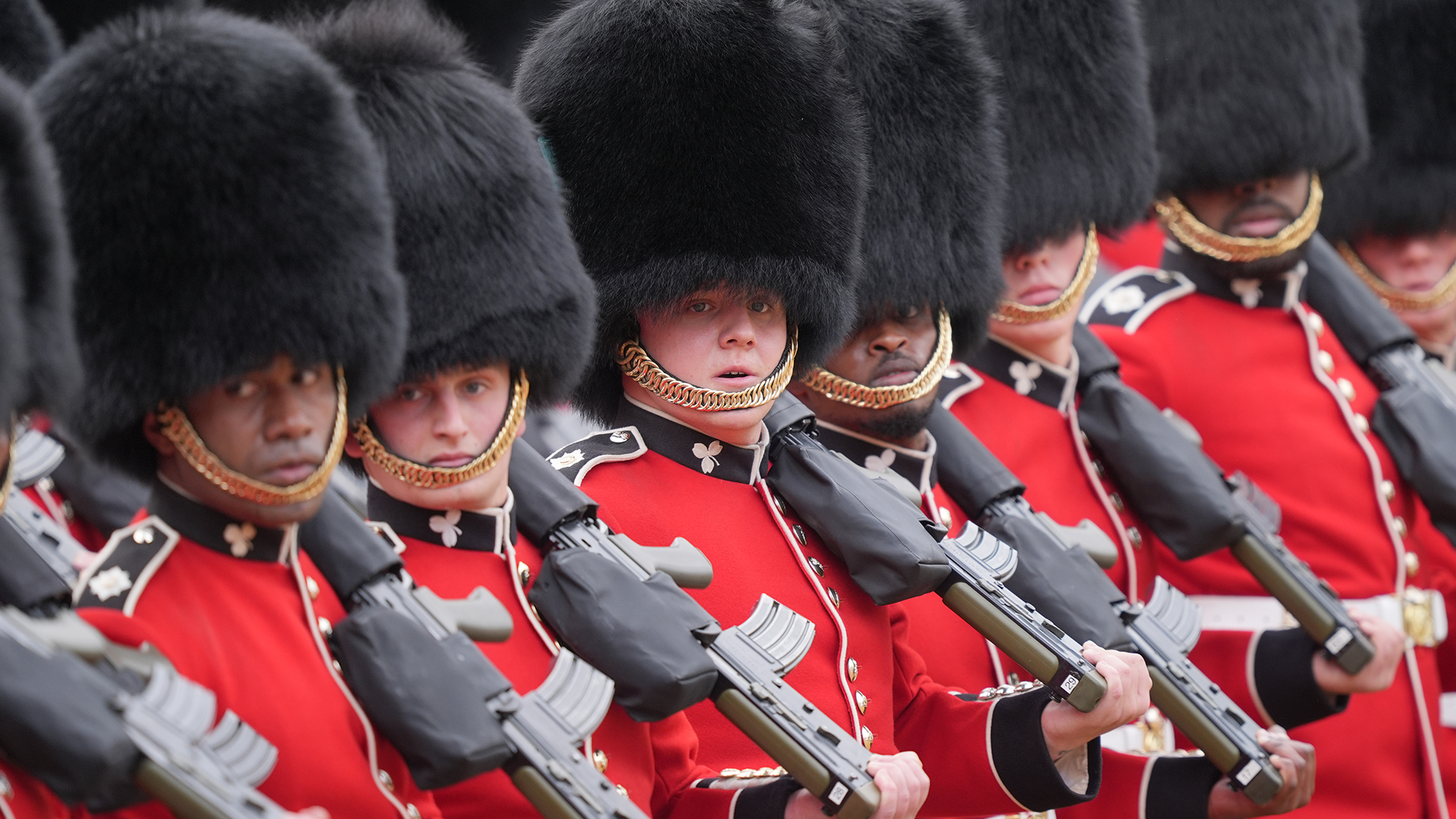 Two members of the Irish Guards during Trooping the Colour ceremony at Horse Guards Parade seen wearing facial hair (Picture: PA)