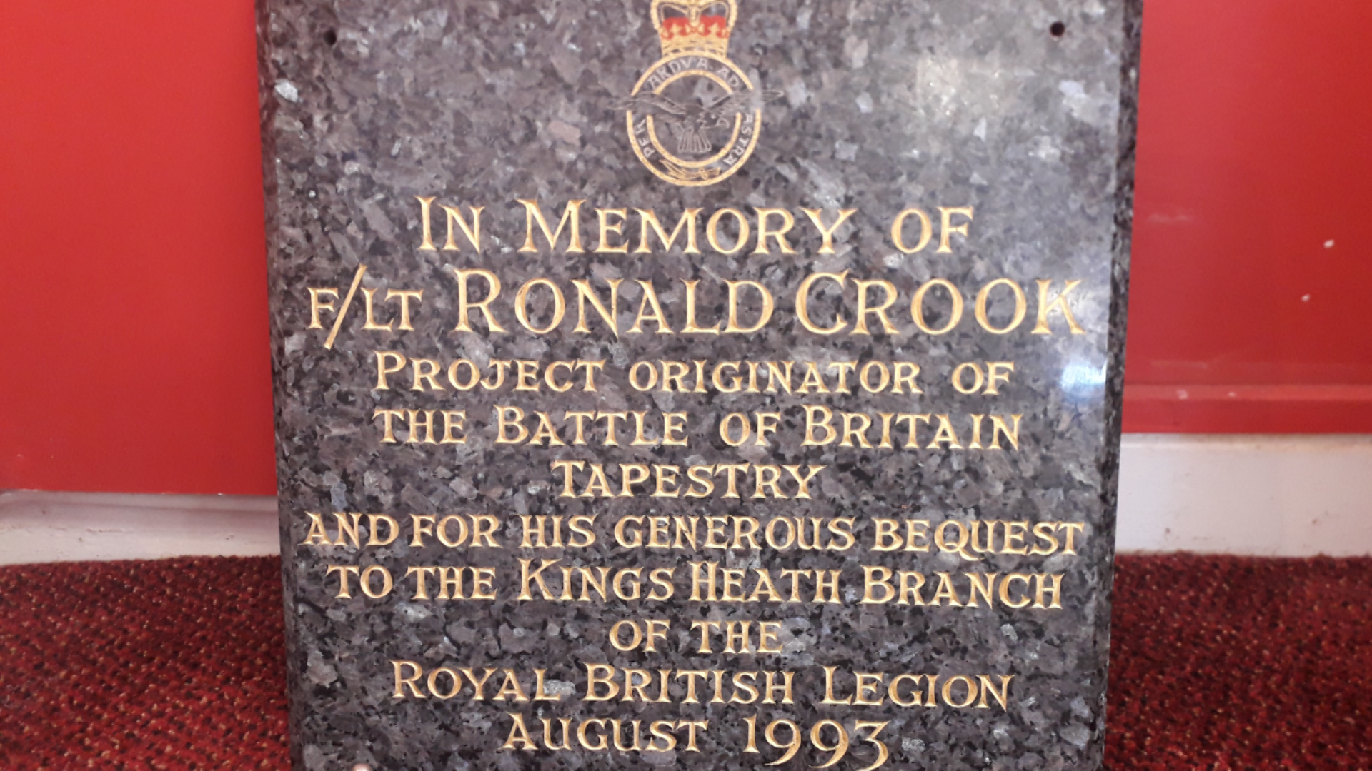 Memorial dedicated to Flight Lieutenant Ronald Crook (Picture: Hannah Lane).