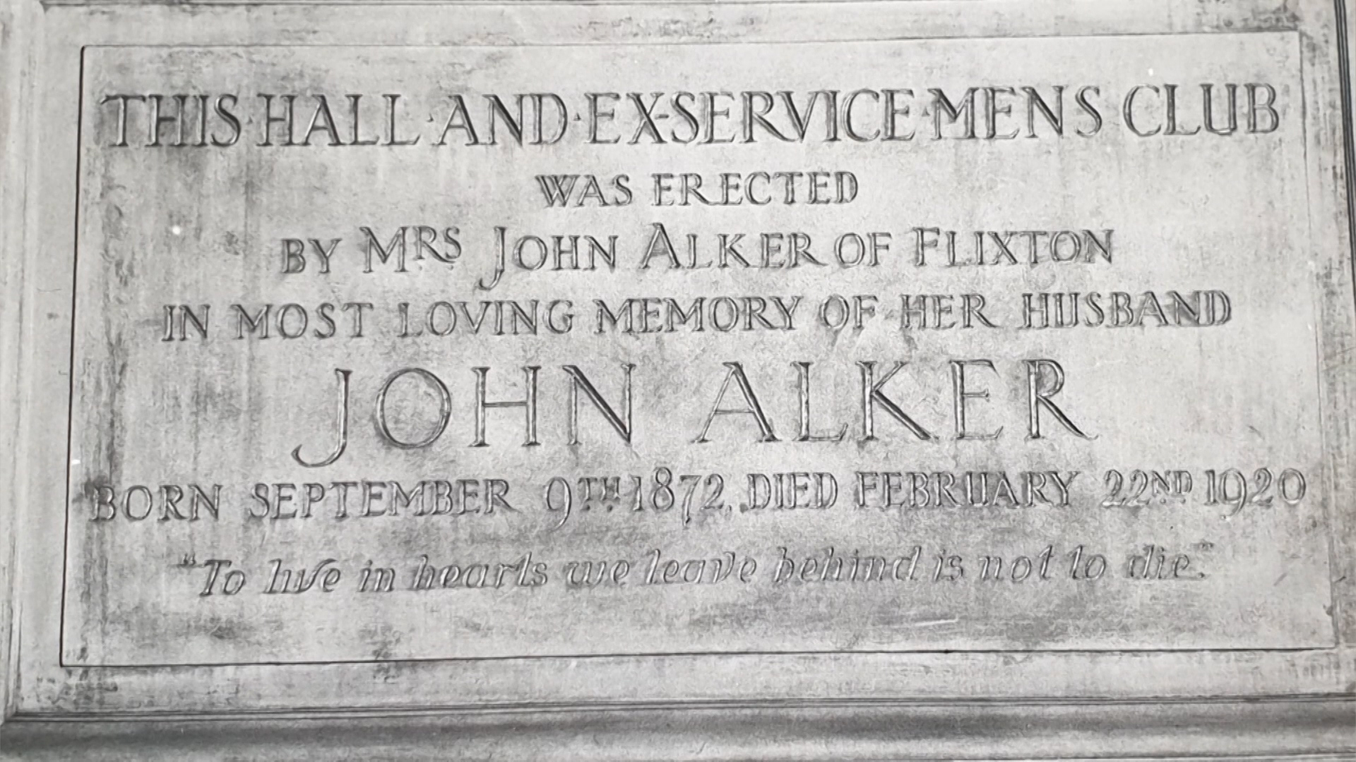 A plaque in memory of John Alker.