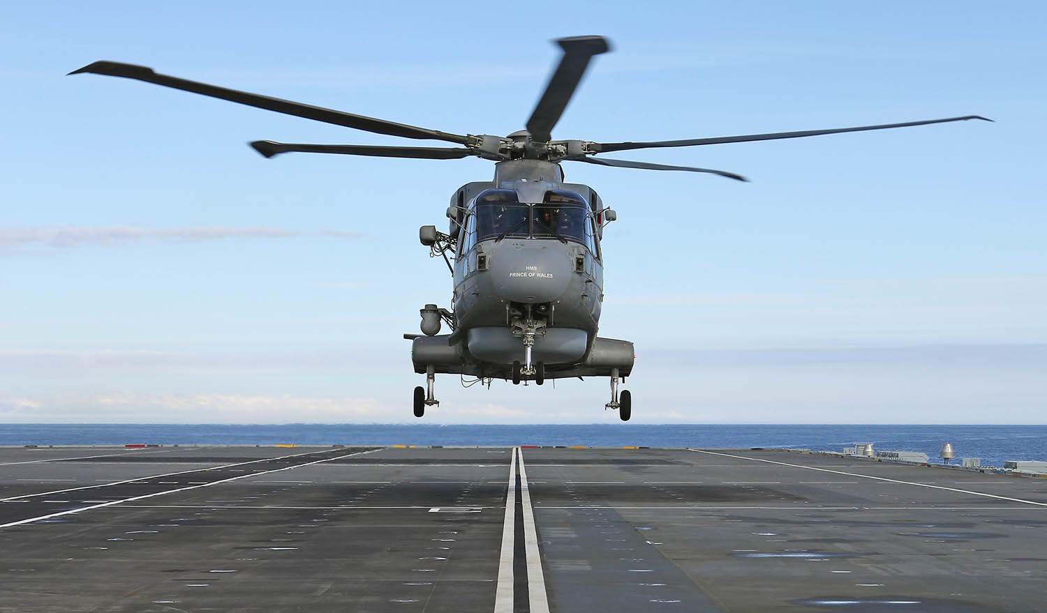 Merlin helicopter landing on board HMS Prince of Wales