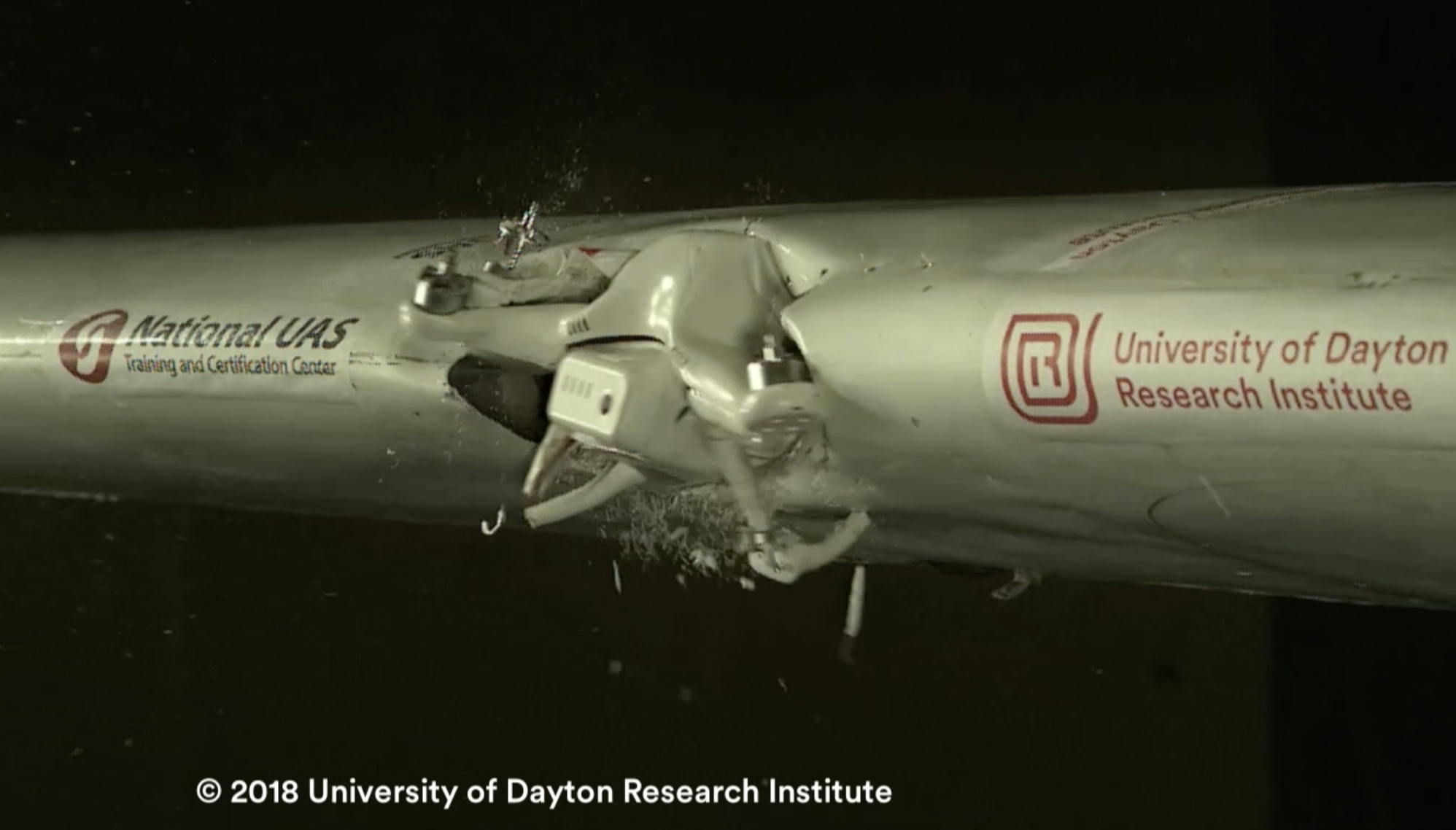 Drone impact to aircraft wing 