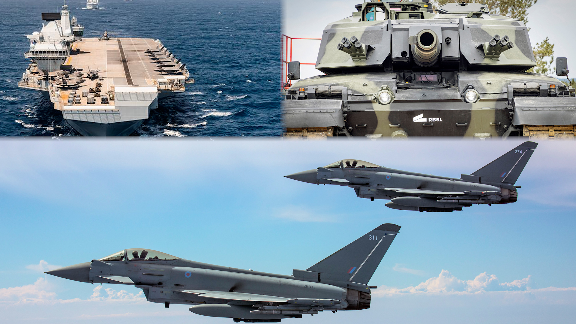 Aircraft carrier, tank and Typhoon jets