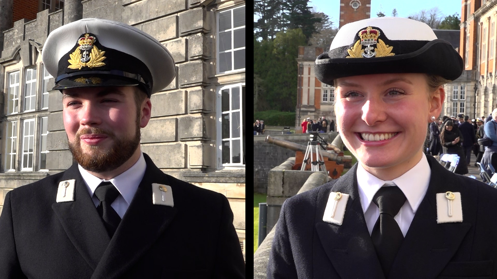 Midshipmen Reynolds, left and Midshipmen Emma Baptise, right BRNC parade 
