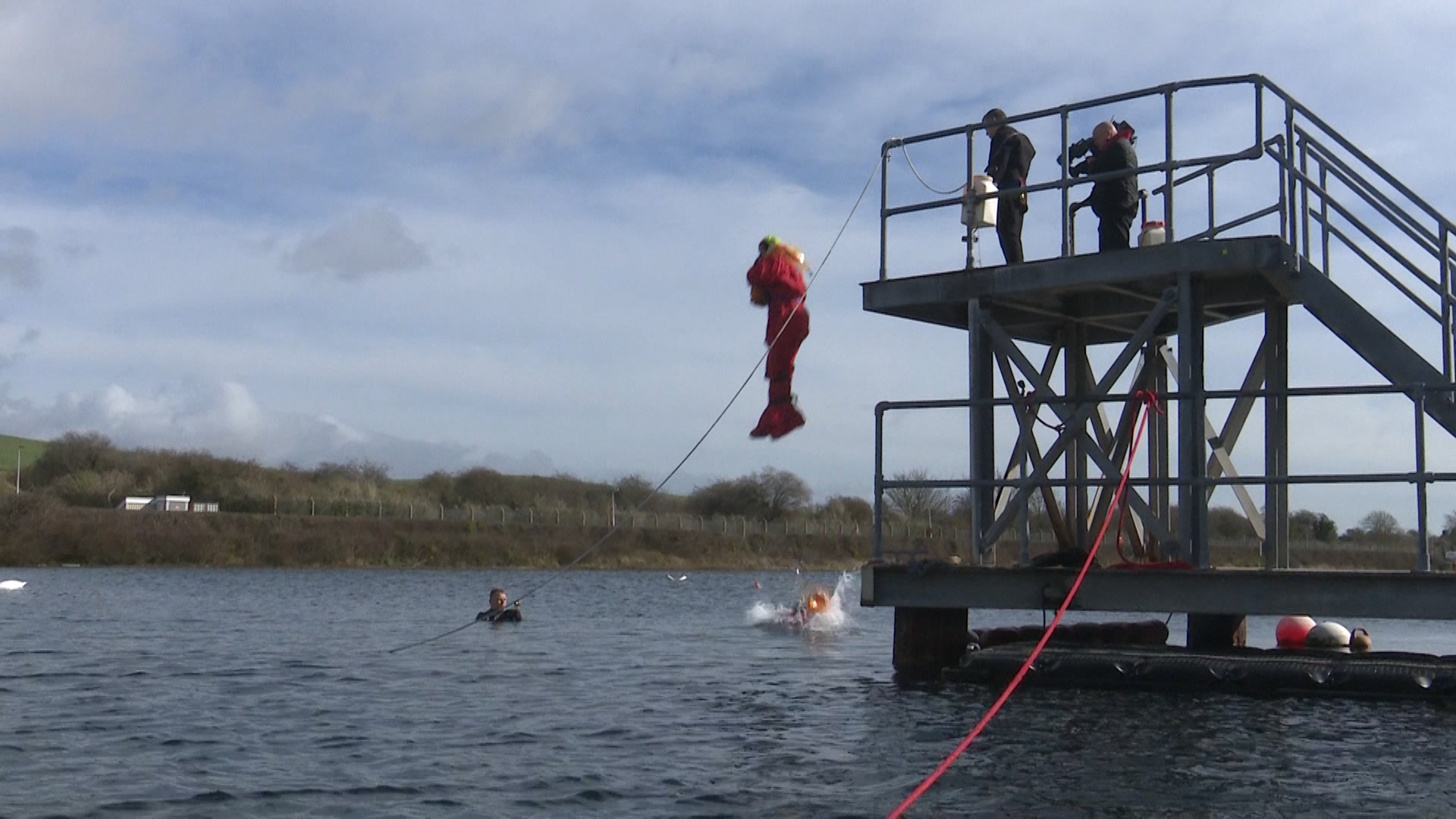 Mike Scholes about to jump in water during training 050319 CREDIT BFBS