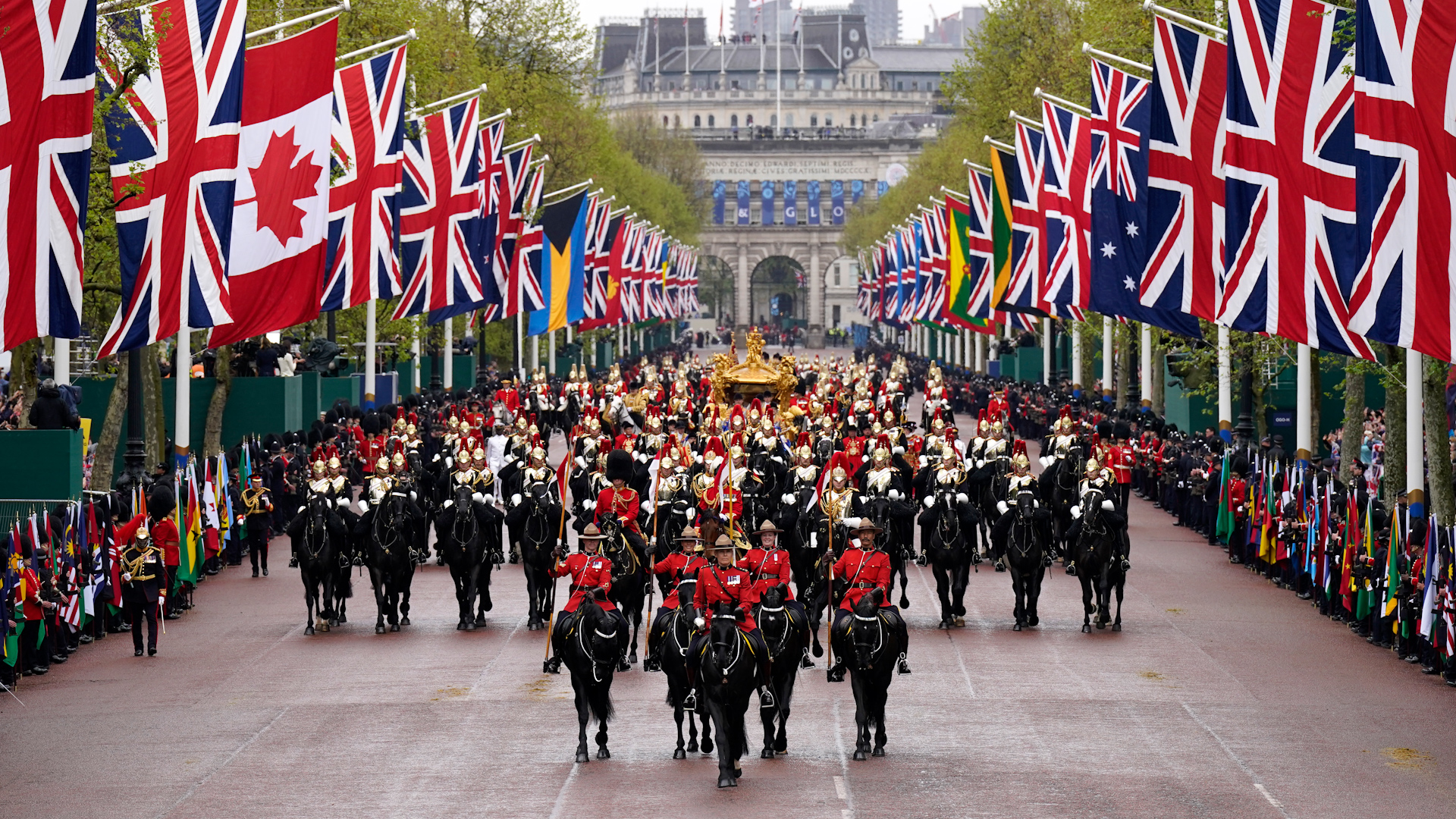 The coronation procession from Westminster Abbey to Buckingham Palace