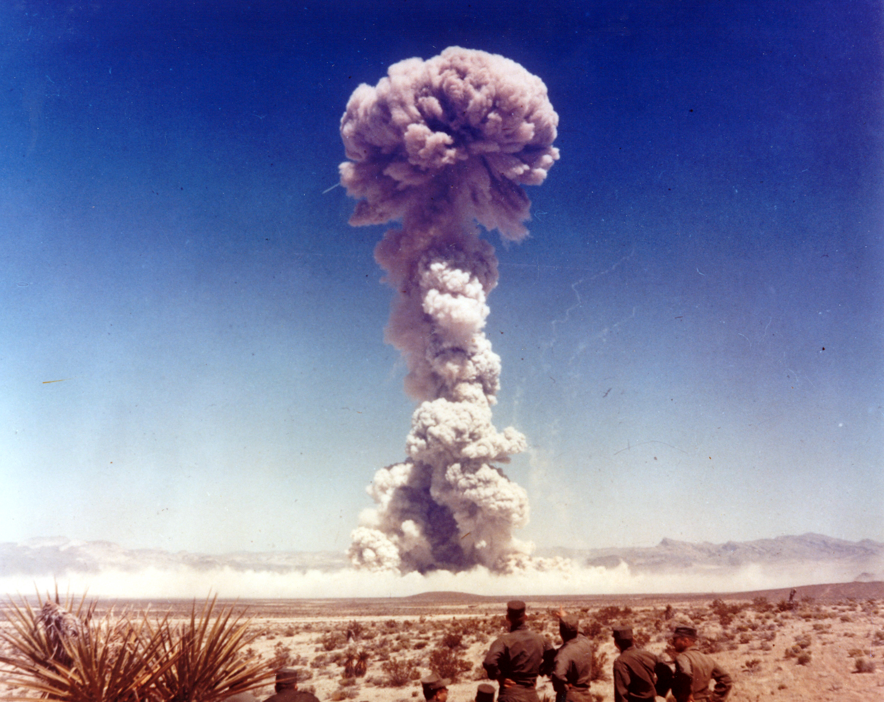 Military personnel observing one of the tests in the Buster-Jangle Series in the fall of 1951
