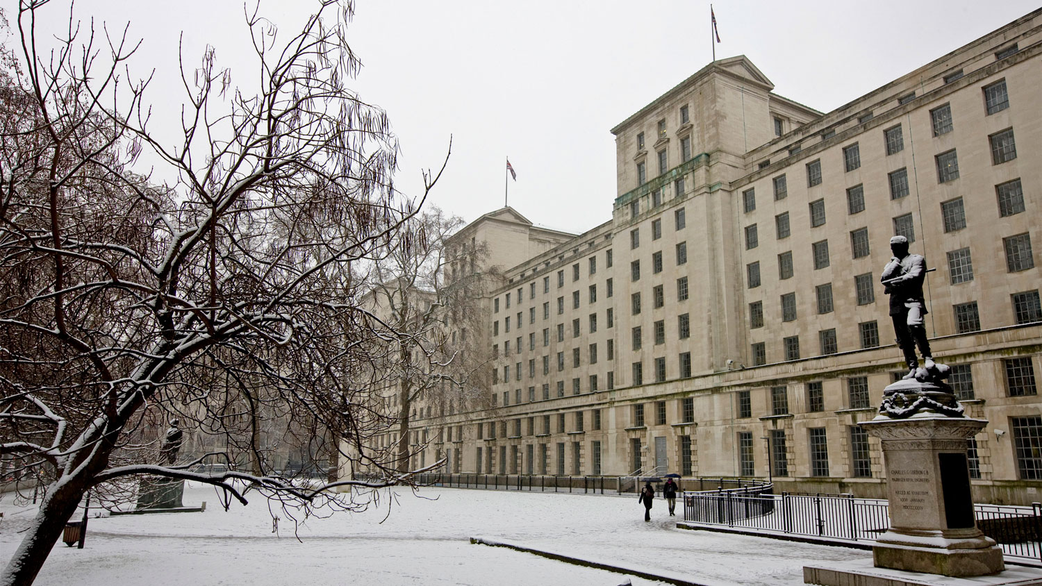 A snow covered Ministry Of Defence Main Building, London (Picture: Crown Copyright).