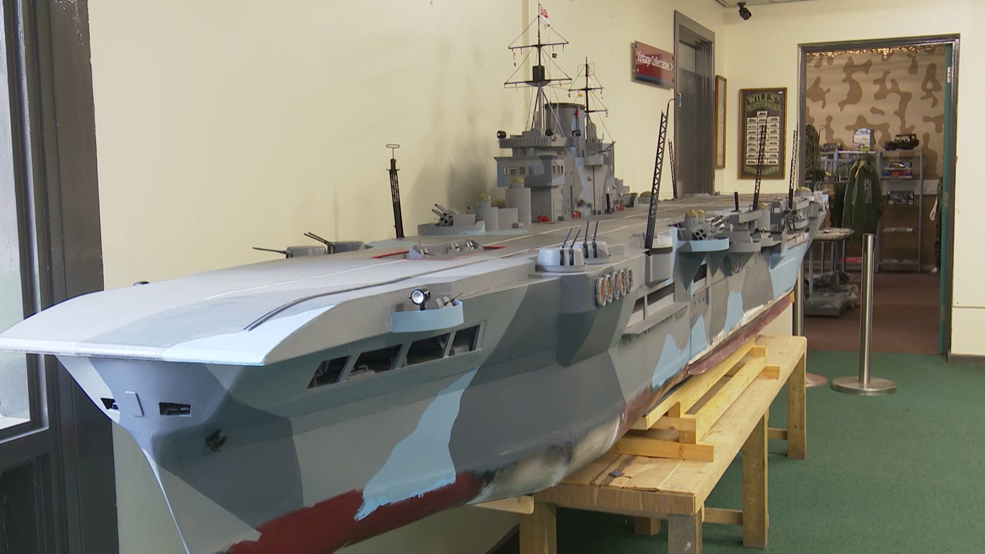 Model of HMS Implacable in the museum's foyer.