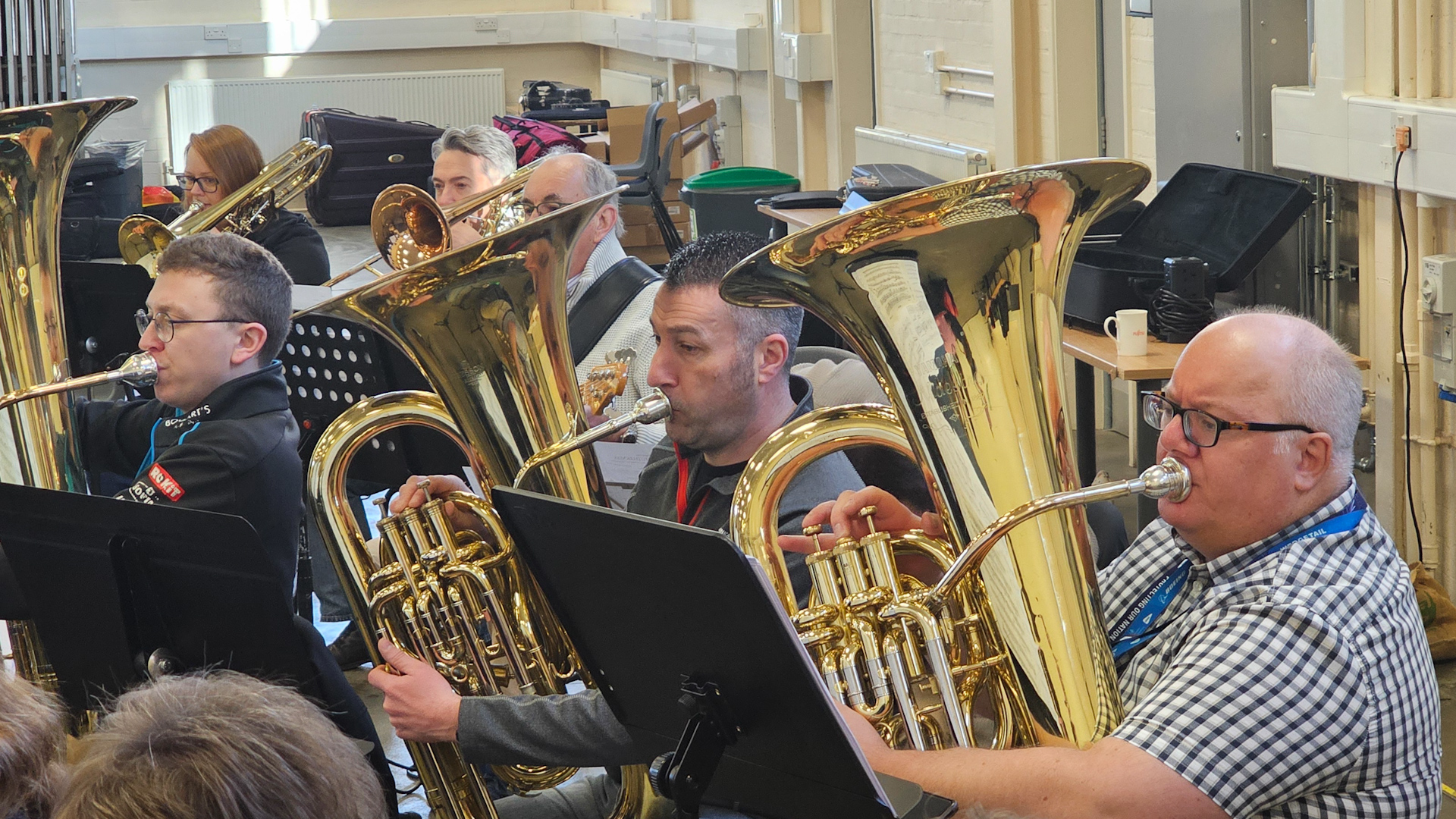 Musicians taking part in the RAF Massed Bands Workshop at RAF Shiverham