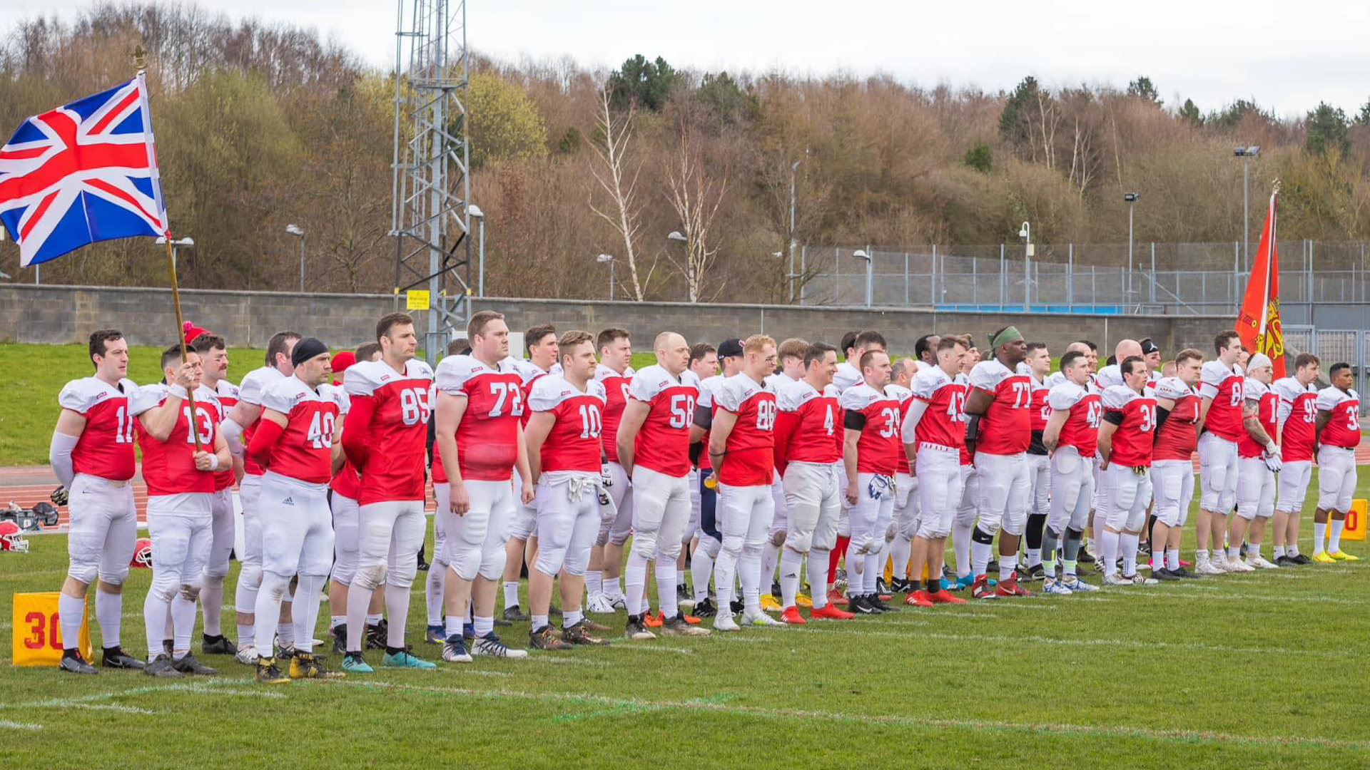 Army American Football Team Jackals line up ahead of their clash with the Yorkshire Rovers.