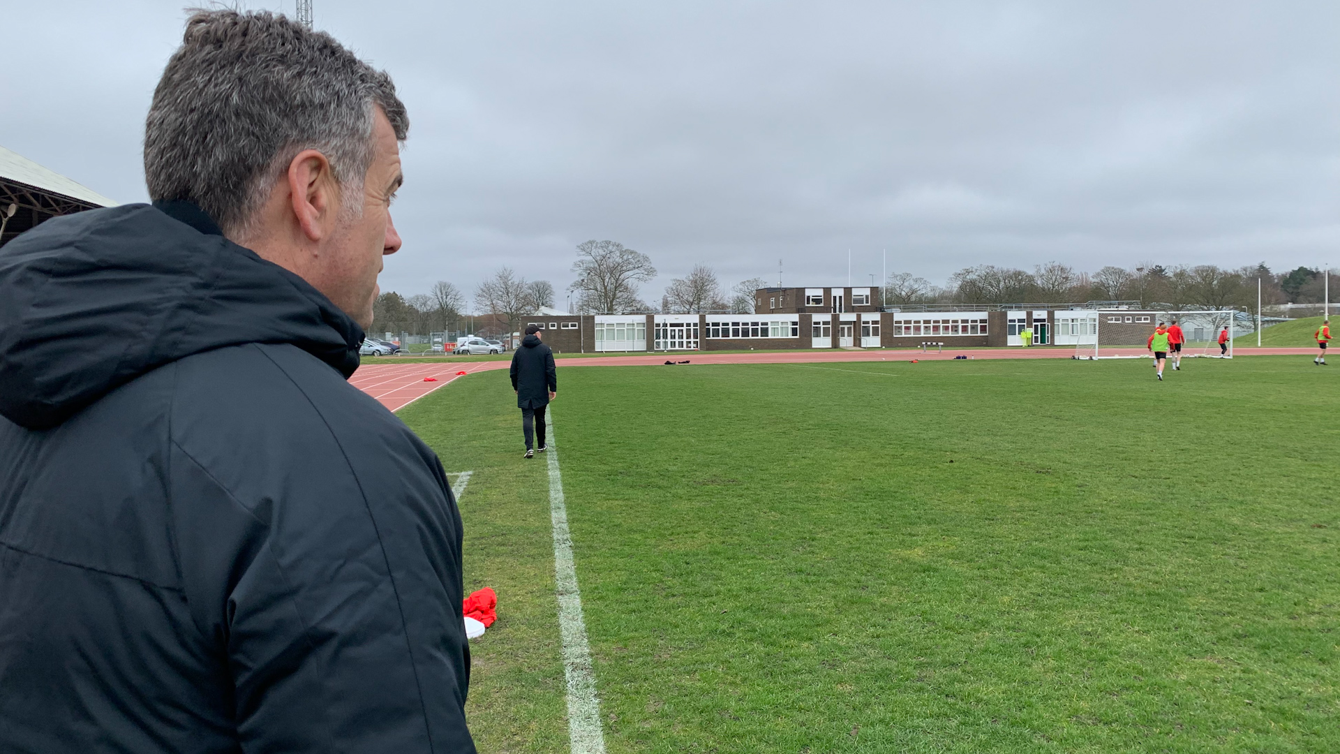 Army Men's Head Coach, Jimmy Blair, overseeing training with the men's squad at the Military Stadium in Aldershot on Monday.
